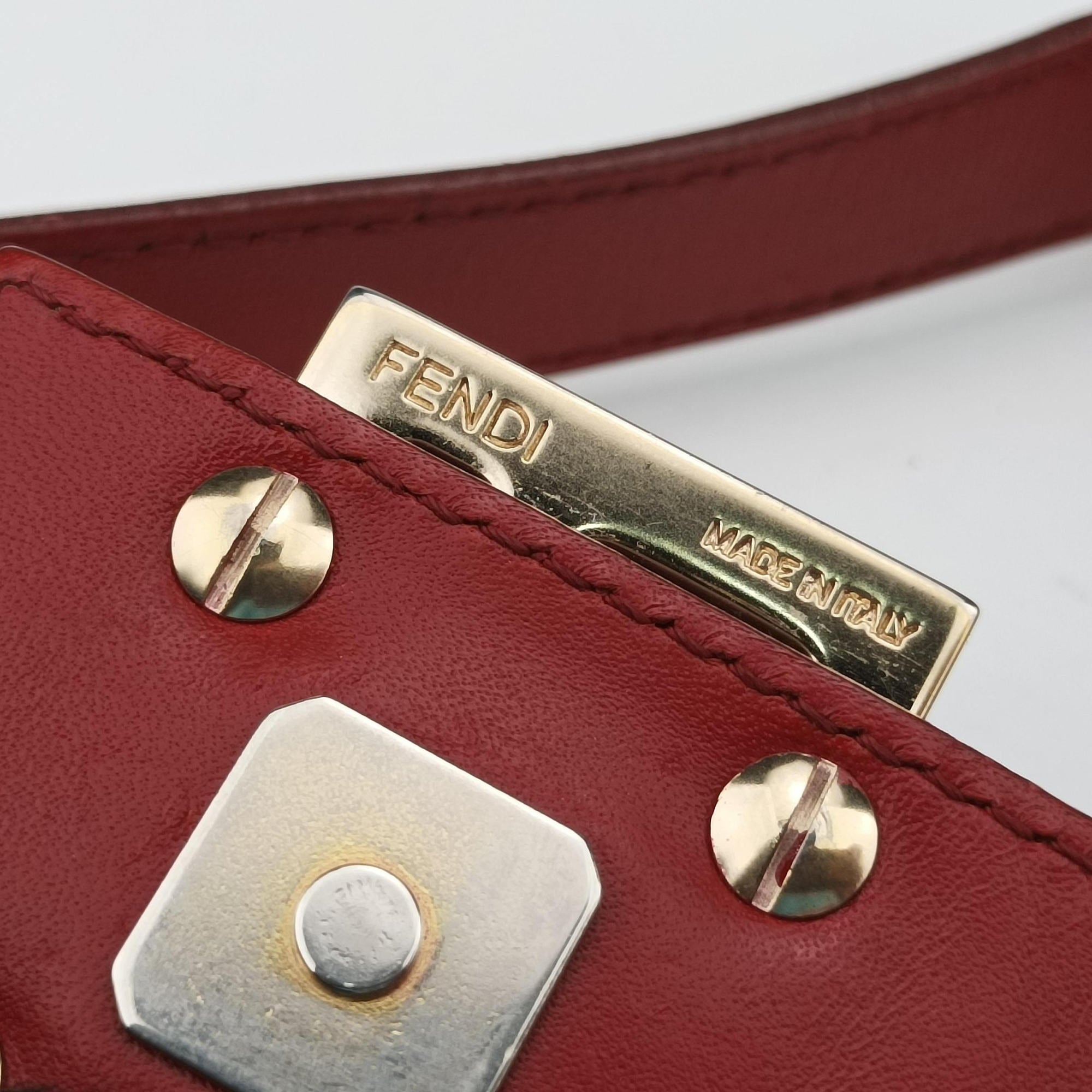 Pre-owned Fendi Zucchino Beige x Red canvas xLeather 8BR036 handbag | stylenewstar
