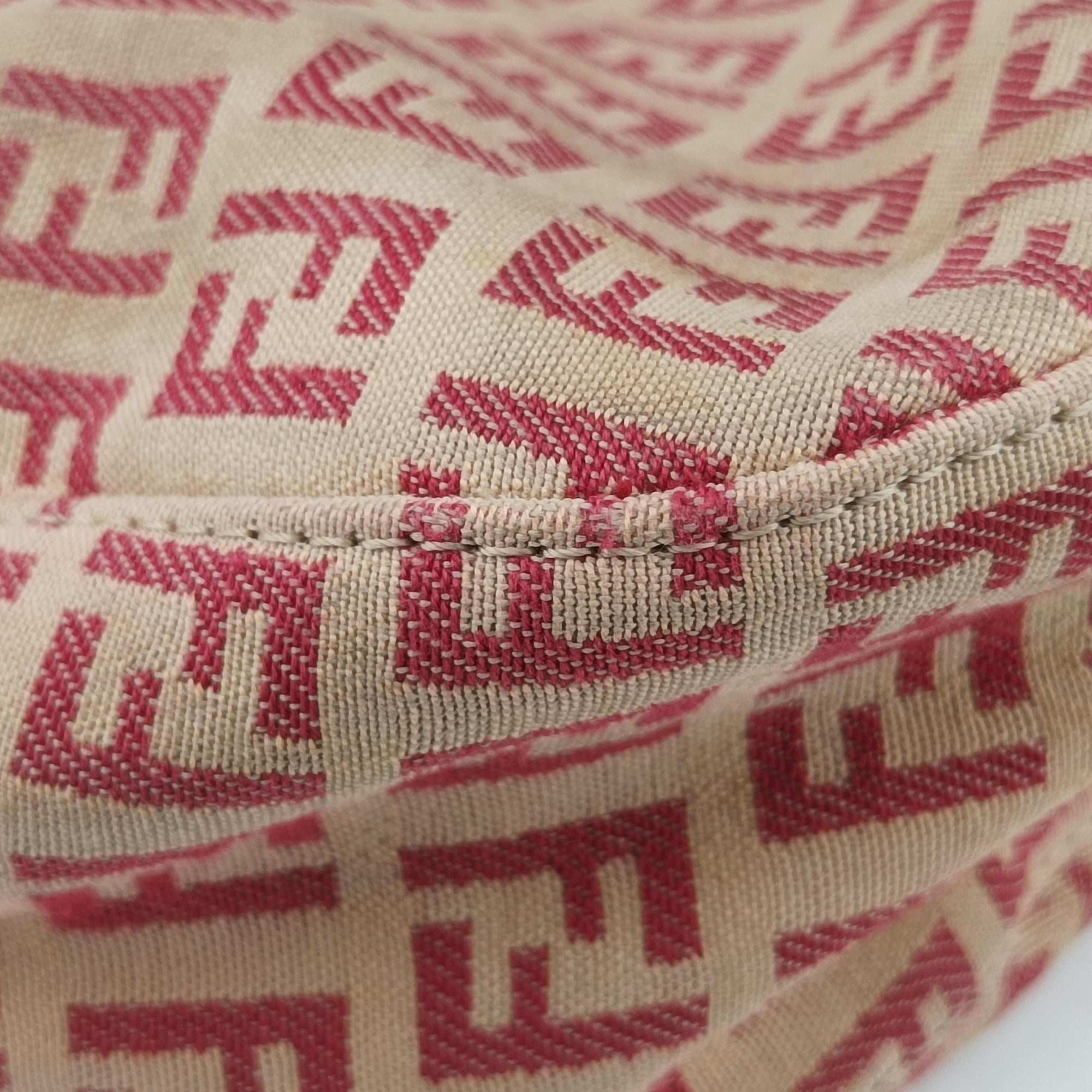Pre-owned Fendi Zucchino Beige x Red canvas xLeather 8BR036 handbag | stylenewstar