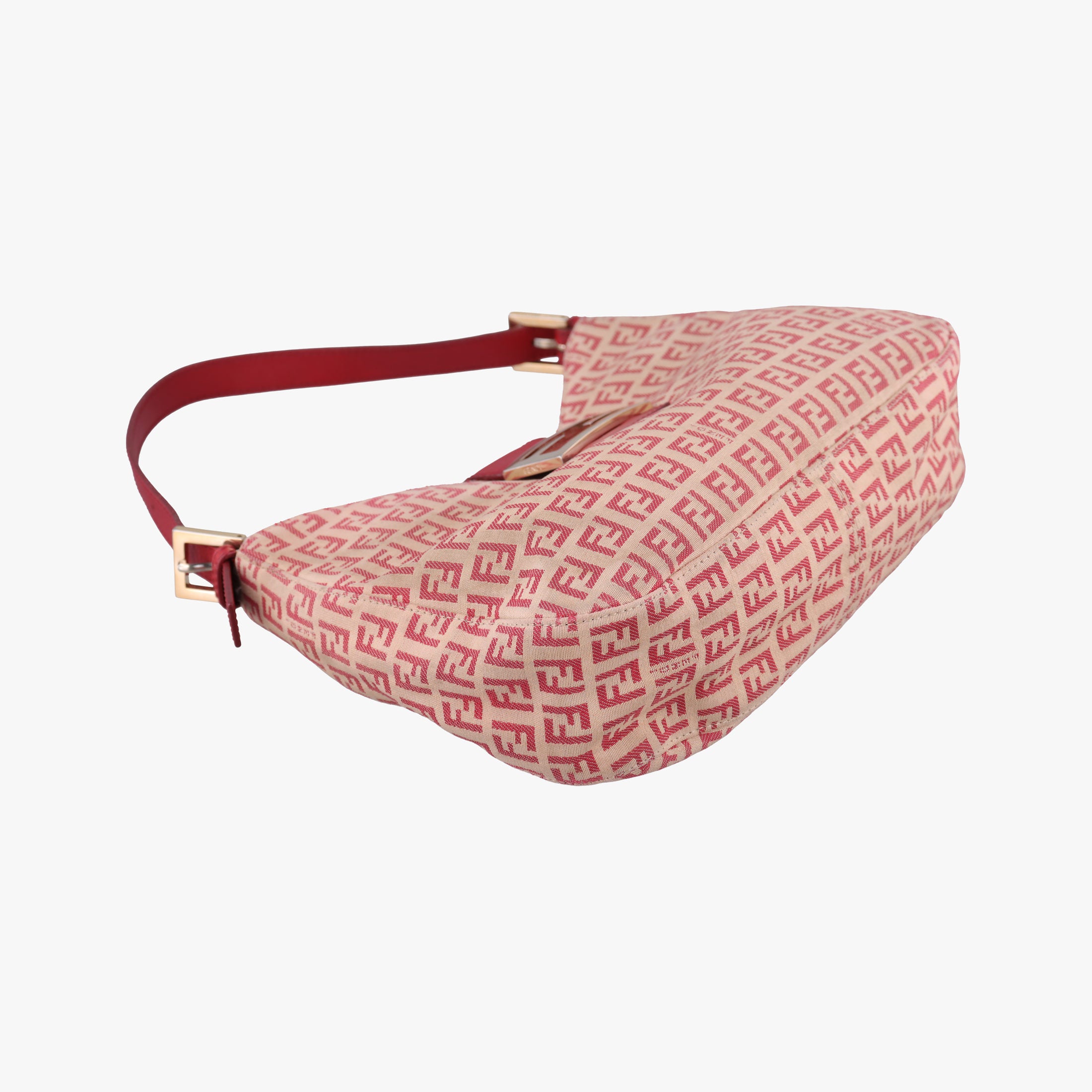 Pre-owned Fendi Zucchino Beige x Red canvas xLeather 8BR036 handbag | stylenewstar