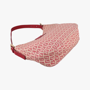 Pre-owned Fendi Zucchino Beige x Red canvas xLeather 8BR036 handbag | stylenewstar