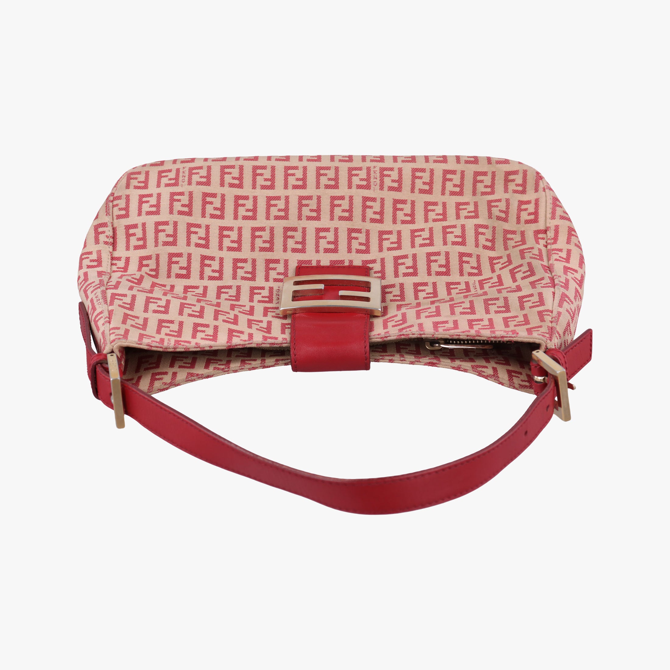 Pre-owned Fendi Zucchino Beige x Red canvas xLeather 8BR036 handbag | stylenewstar