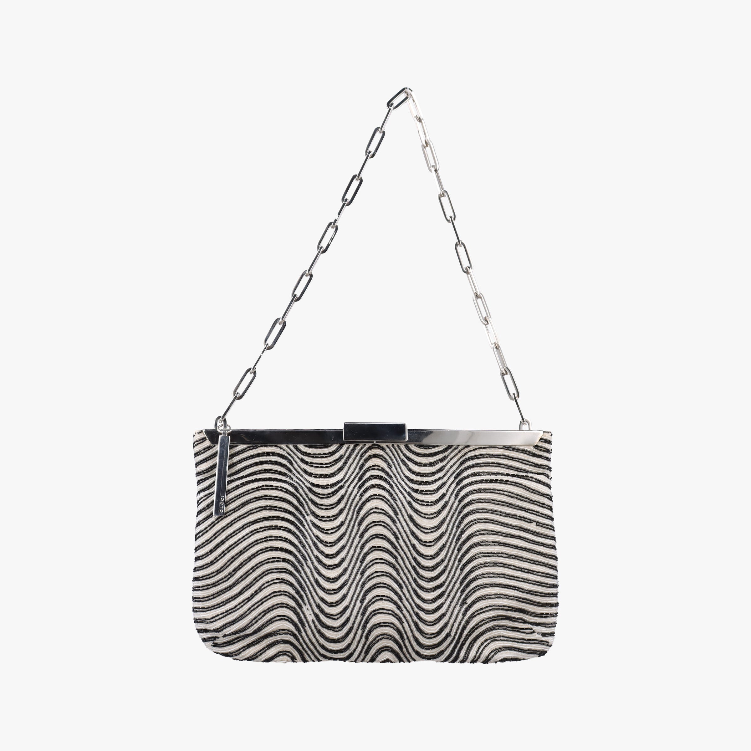Pre-owned Gucci Vintage Glass Beaded Shimmering wavy pattern Florence Glass beads on satin 001432 handbag | stylenewstar