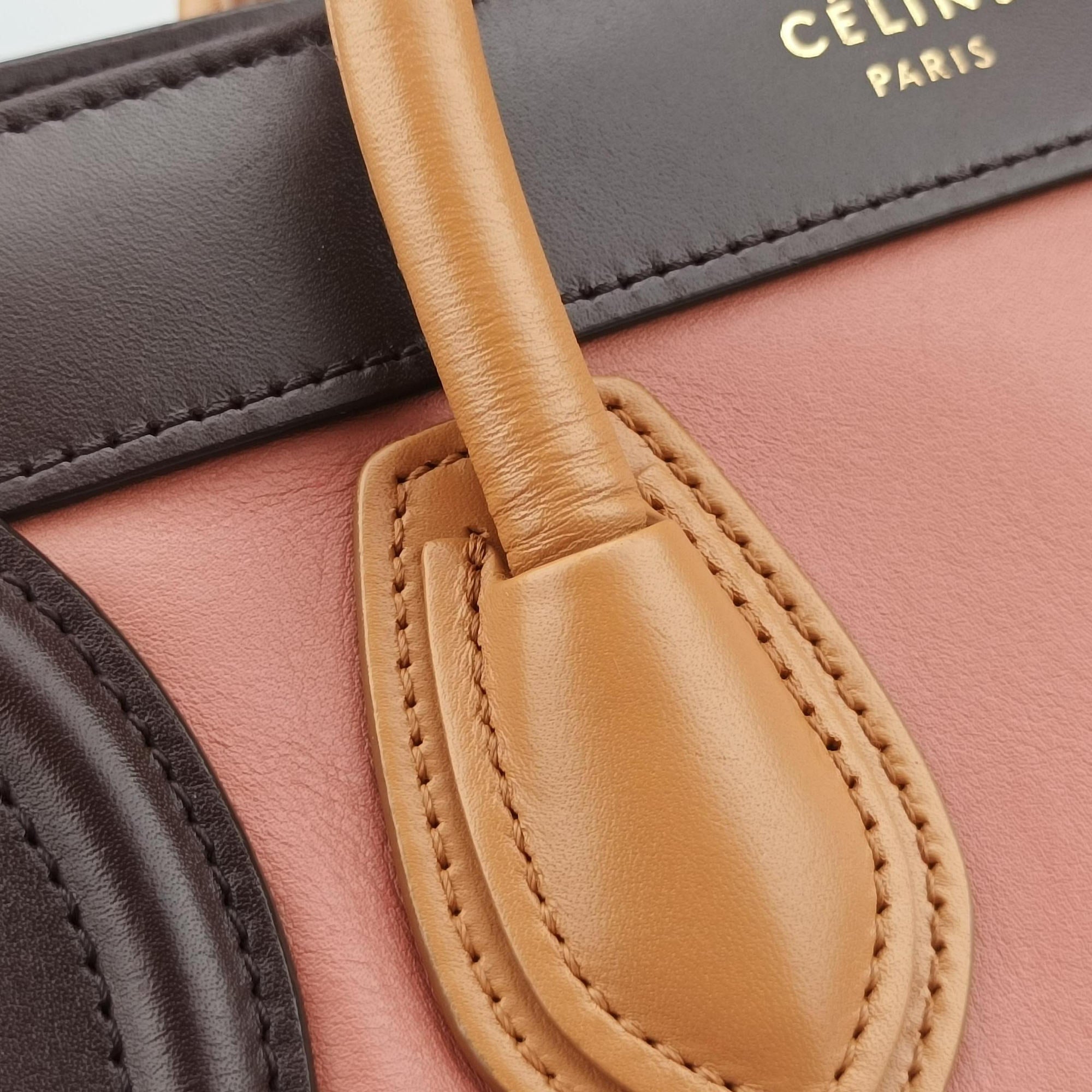 Vintage Celine luggage nano shopper Pink beige×brown×black Leather  shoulderbag | stylenewstar