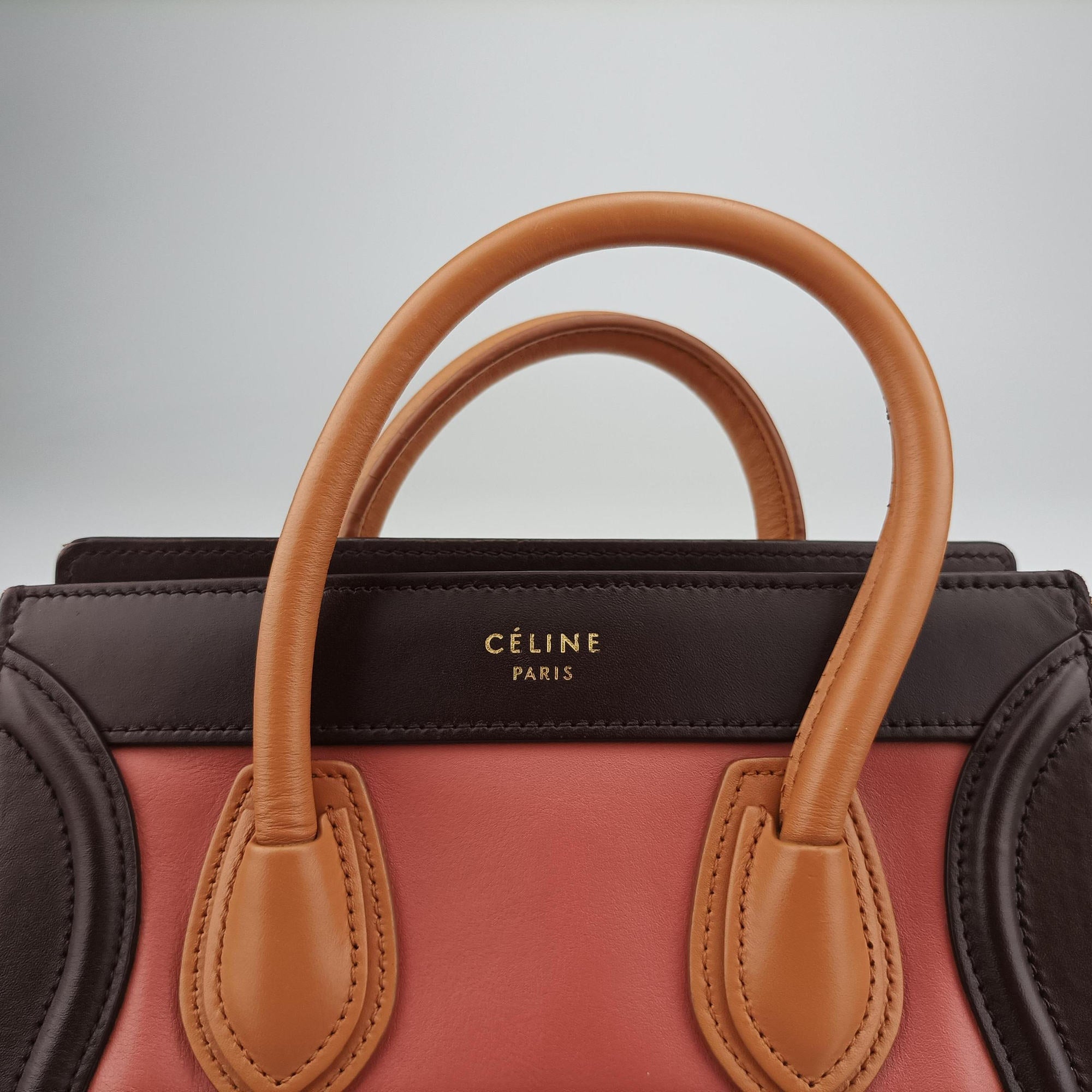 Vintage Celine luggage nano shopper Pink beige×brown×black Leather  shoulderbag | stylenewstar
