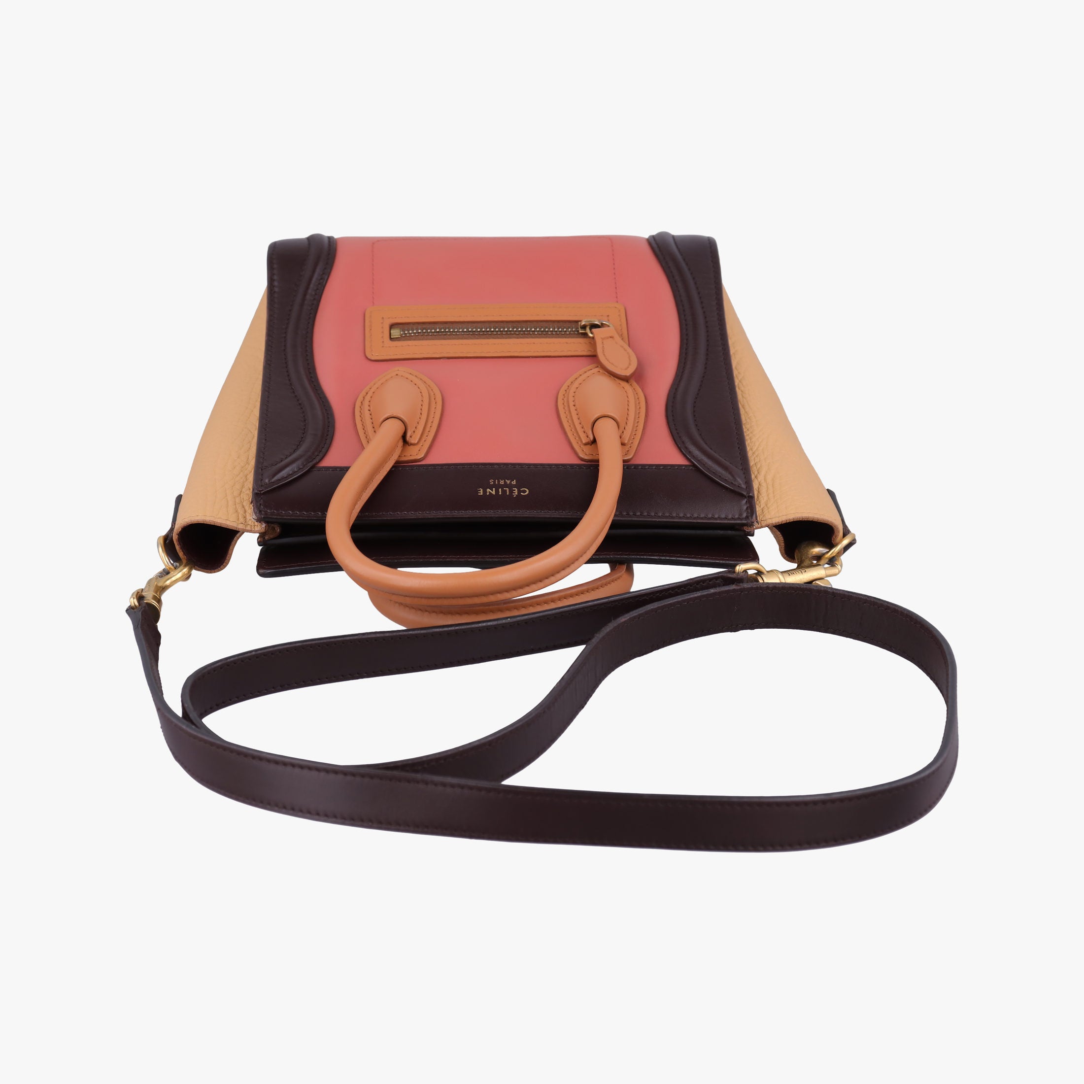 Vintage Celine luggage nano shopper Pink beige×brown×black Leather  shoulderbag | stylenewstar