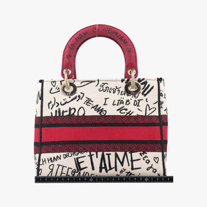 Pre-owned Christian Dior Lady D-Lite White ×Multicolor Canvas  shoulderbag | stylenewstar