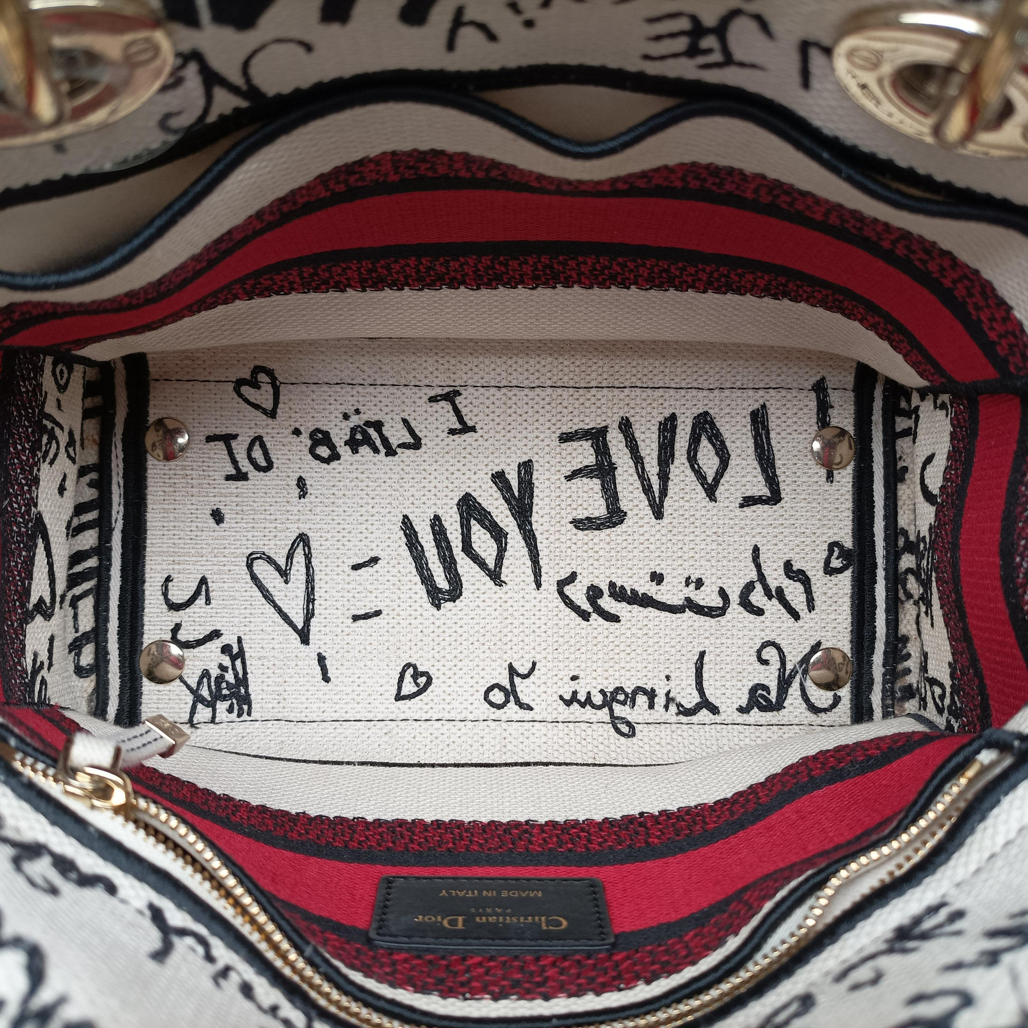 Pre-owned Christian Dior Lady D-Lite White ×Multicolor Canvas  shoulderbag | stylenewstar
