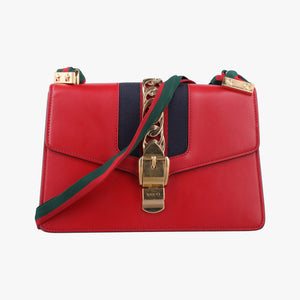 Pre-owned Gucci Sylvie Red×navy Leather 421882 shoulderbag | stylenewstar