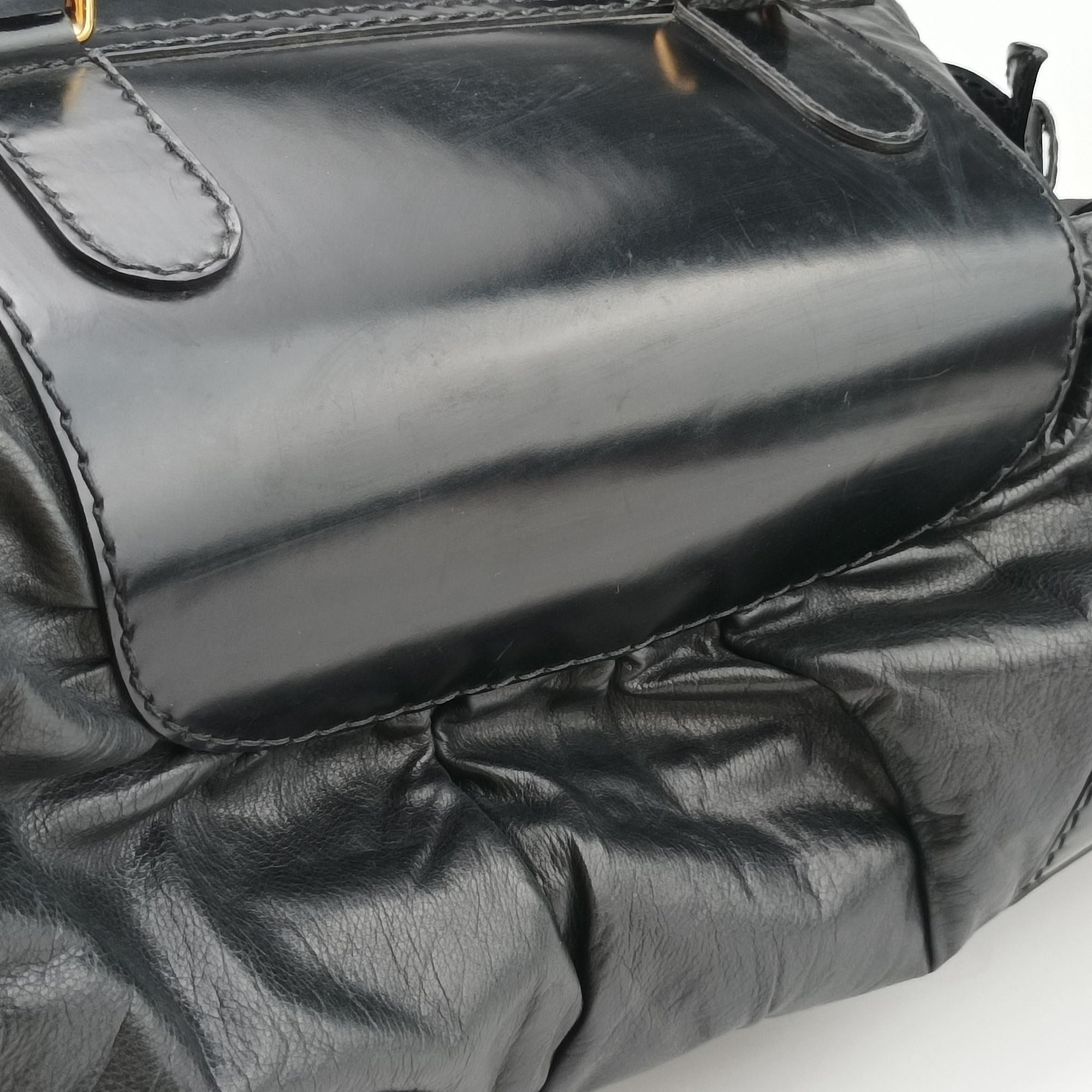 Pre-owned Gucci Dialux Queen Large Black Leather 189881 handbag | stylenewstar