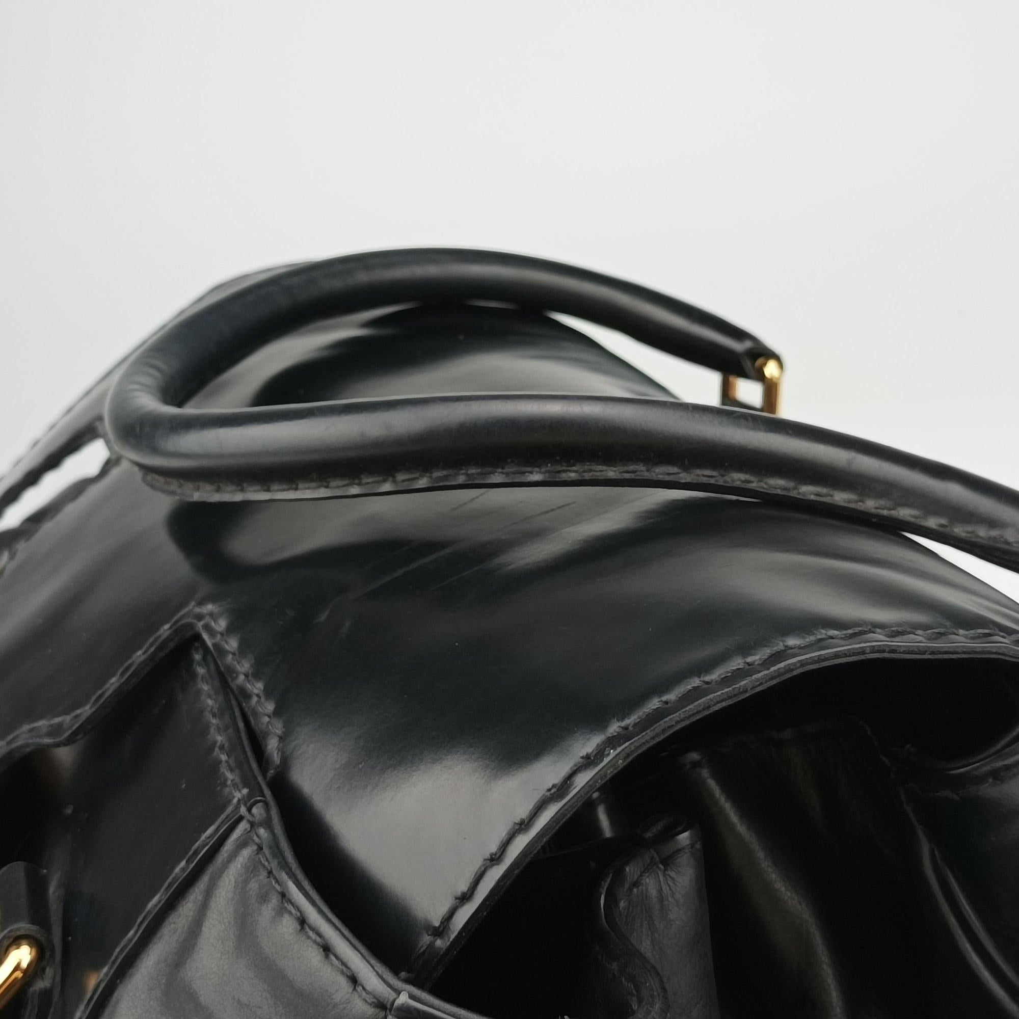 Pre-owned Gucci Dialux Queen Large Black Leather 189881 handbag | stylenewstar