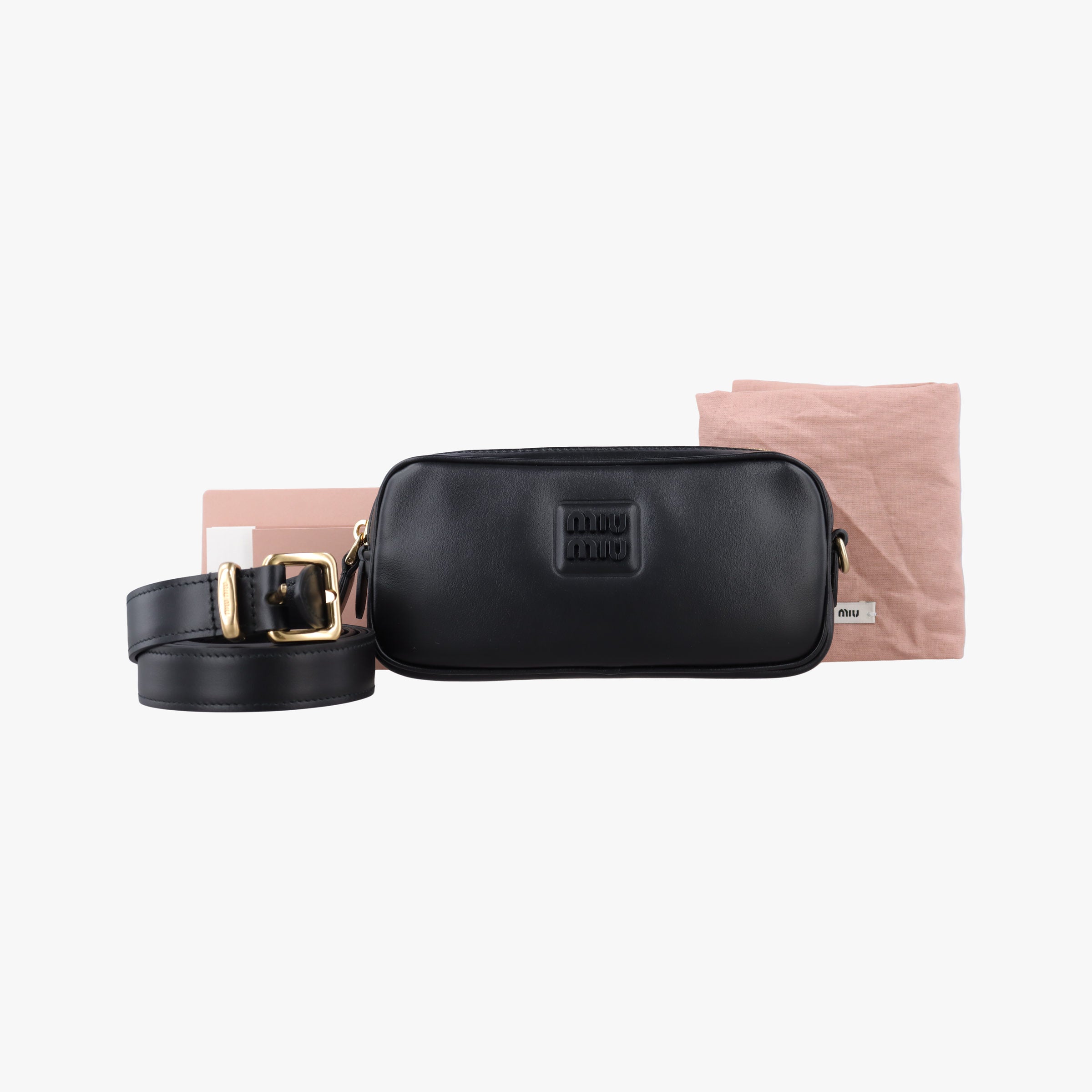 Pre-owned Miu Miu logo Black leather  bum bag/waist bag | stylenewstar