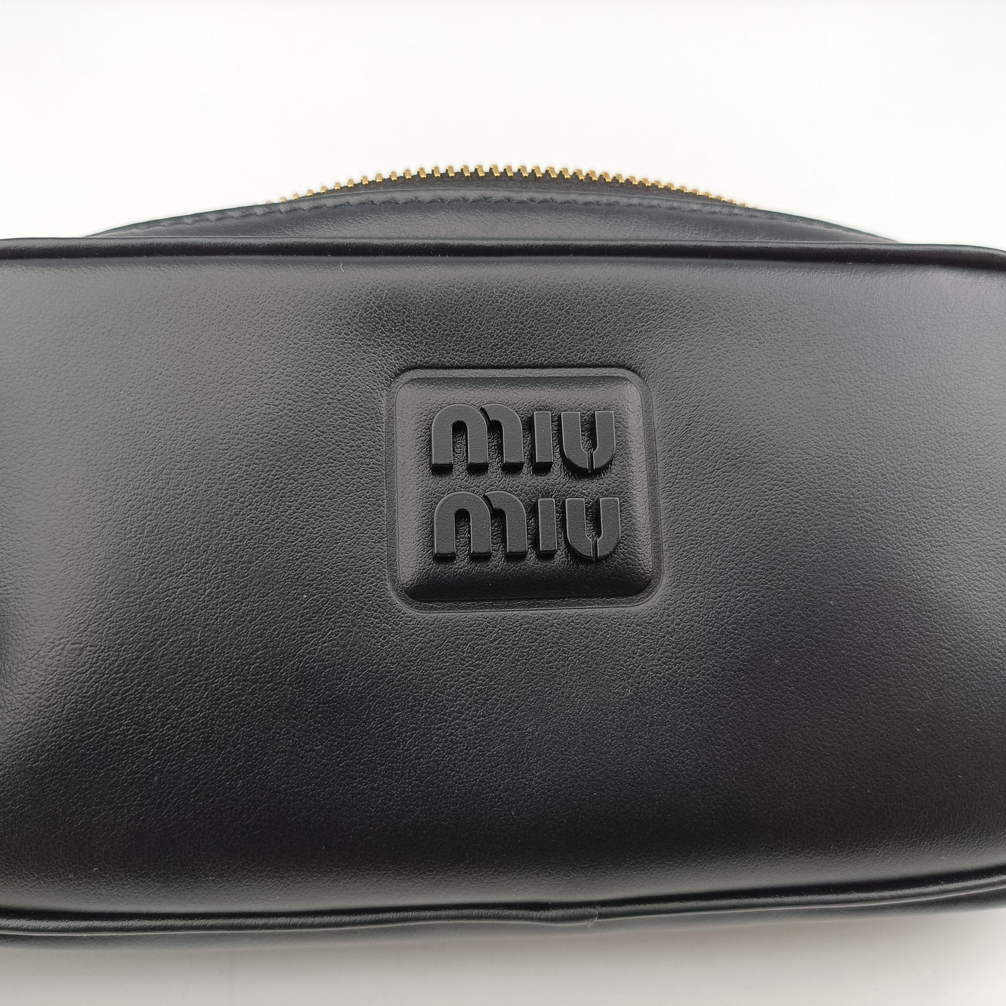 Pre-owned Miu Miu logo Black leather  bum bag/waist bag | stylenewstar