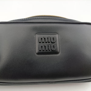 Pre-owned Miu Miu logo Black leather  bum bag/waist bag | stylenewstar