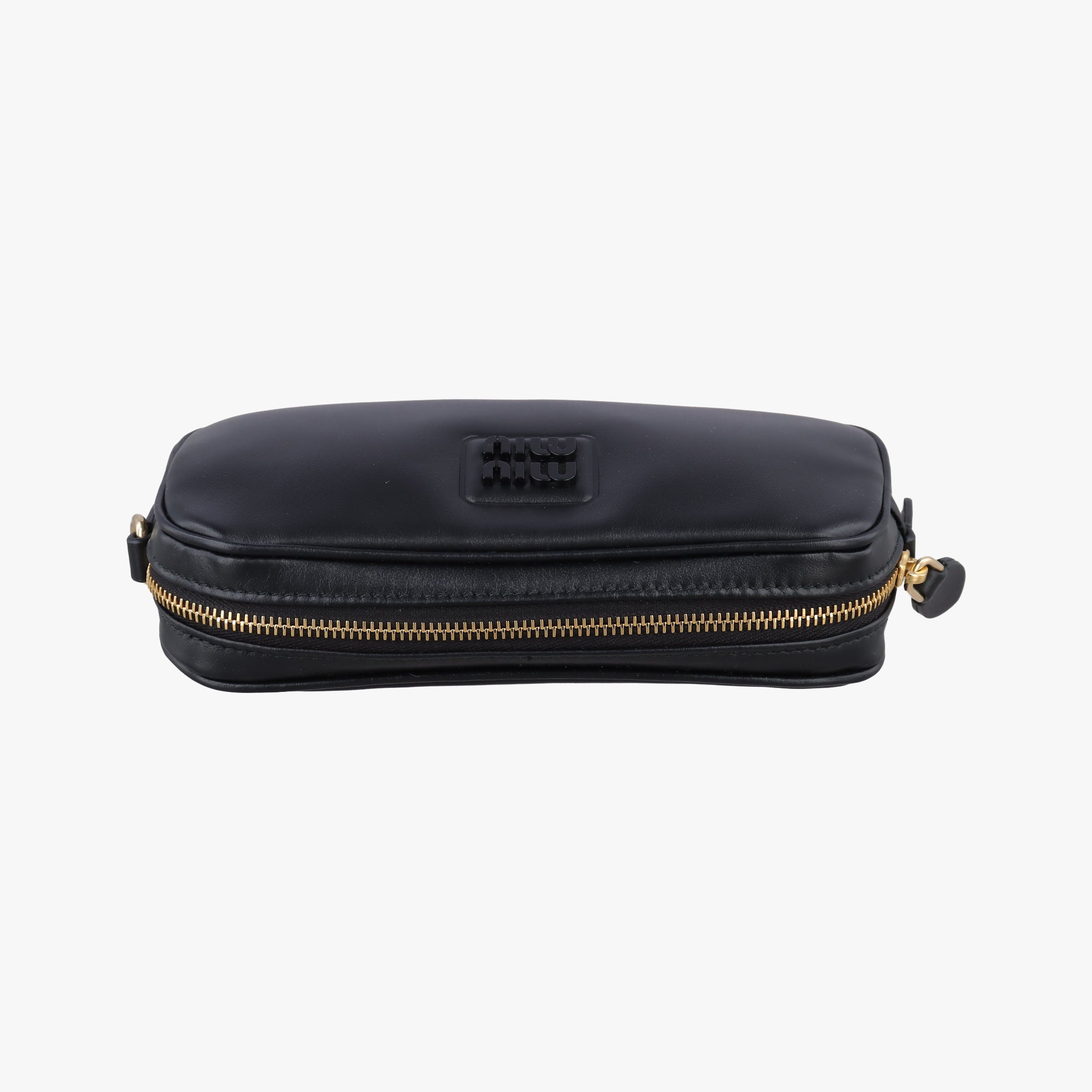 Pre-owned Miu Miu logo Black leather  bum bag/waist bag | stylenewstar