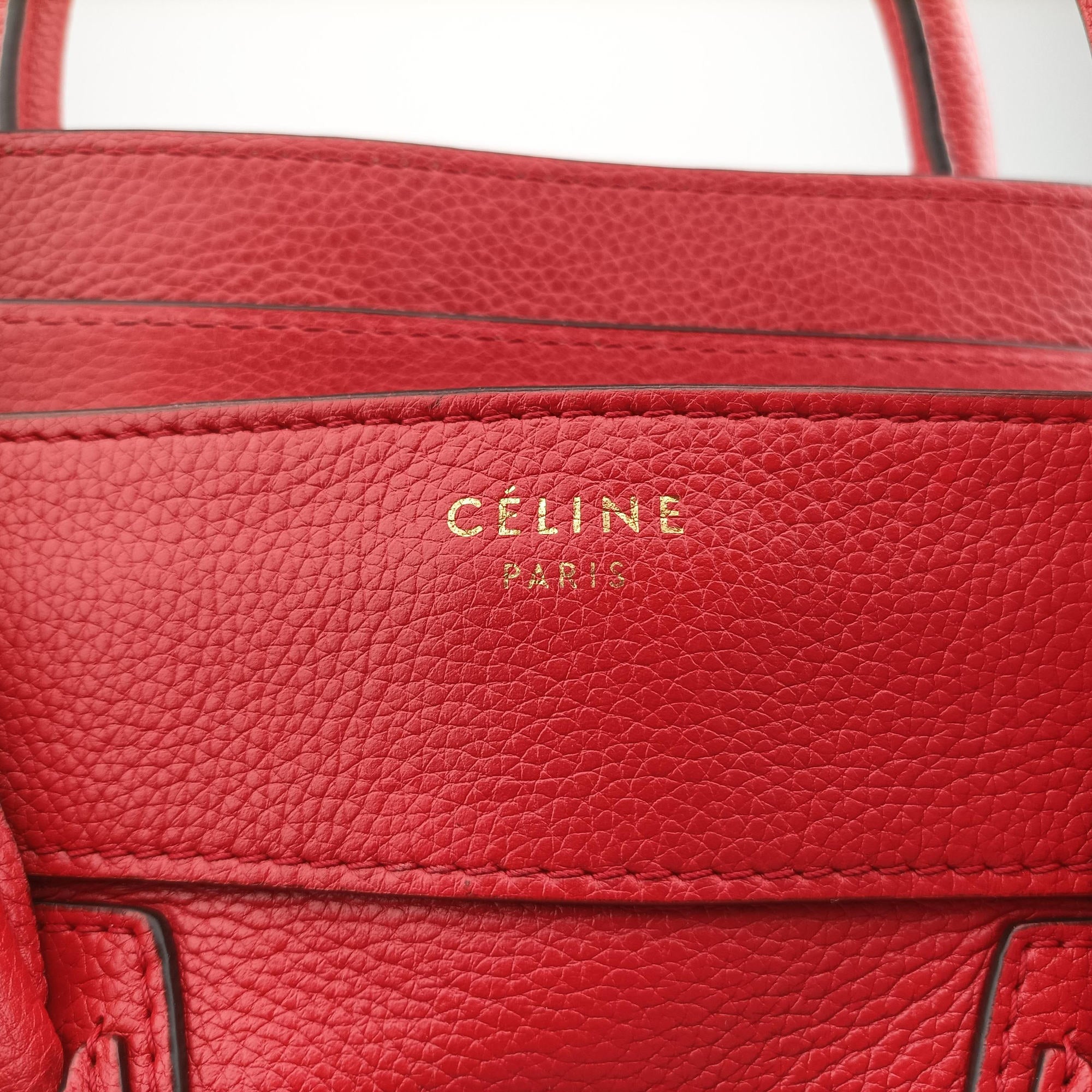 Vintage Celine Luggage Mini Shopper Red Leather  handbag | stylenewstar