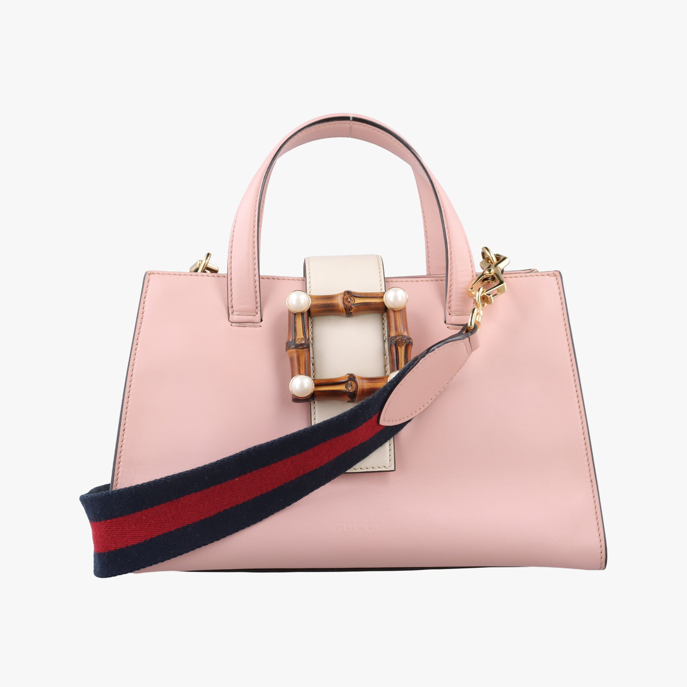 Pre-owned Gucci Nimfair Bamboo Pink x white Leather 453756 shoulderbag | stylenewstar