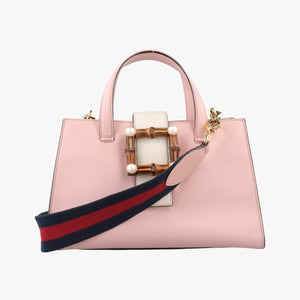 Pre-owned Gucci Nimfair Bamboo Pink x white Leather 453756 shoulderbag | stylenewstar