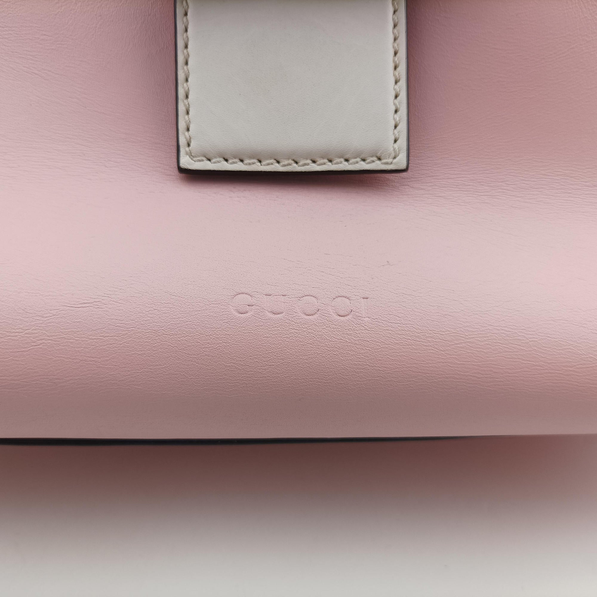 Pre-owned Gucci Nimfair Bamboo Pink x white Leather 453756 shoulderbag | stylenewstar