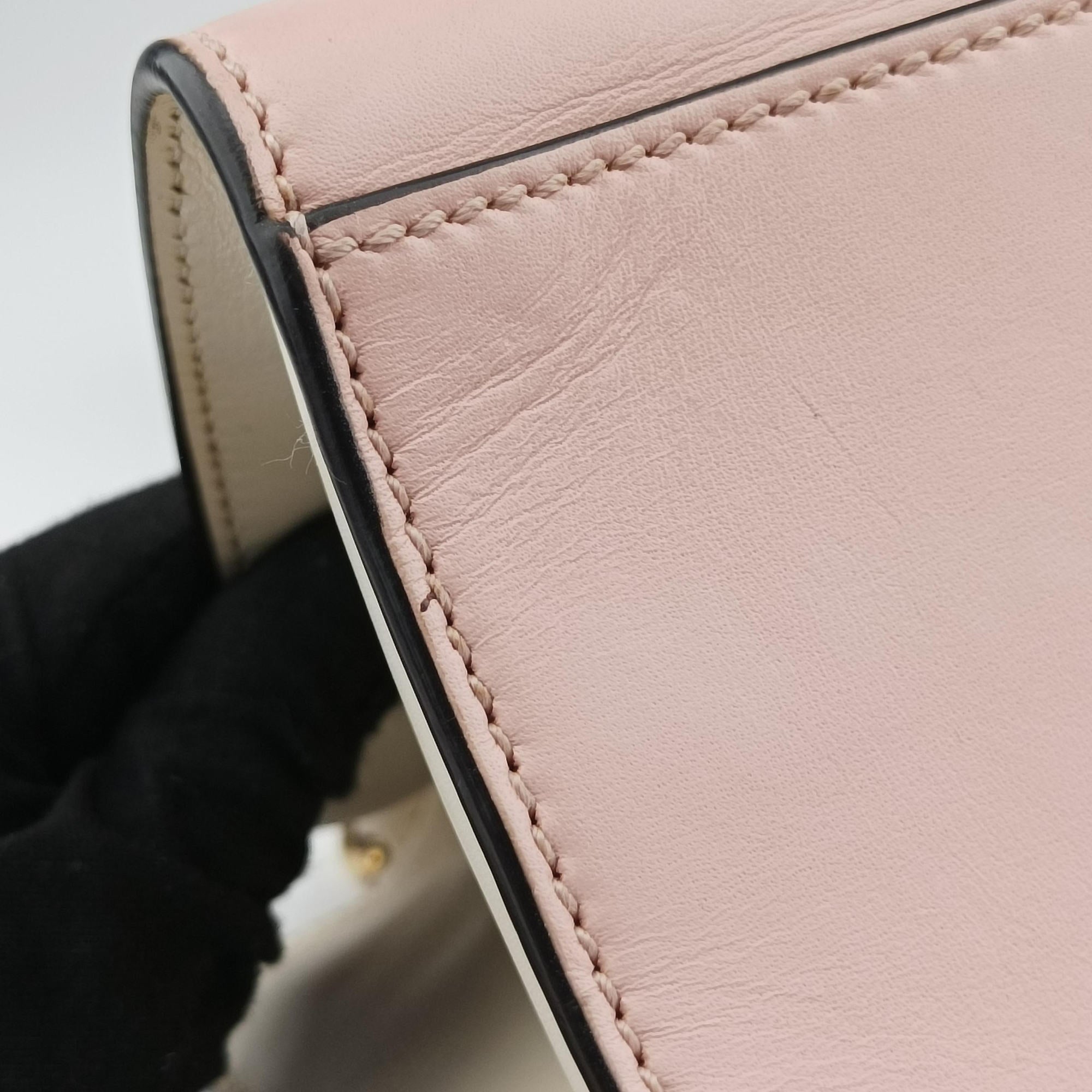 Pre-owned Gucci Nimfair Bamboo Pink x white Leather 453756 shoulderbag | stylenewstar