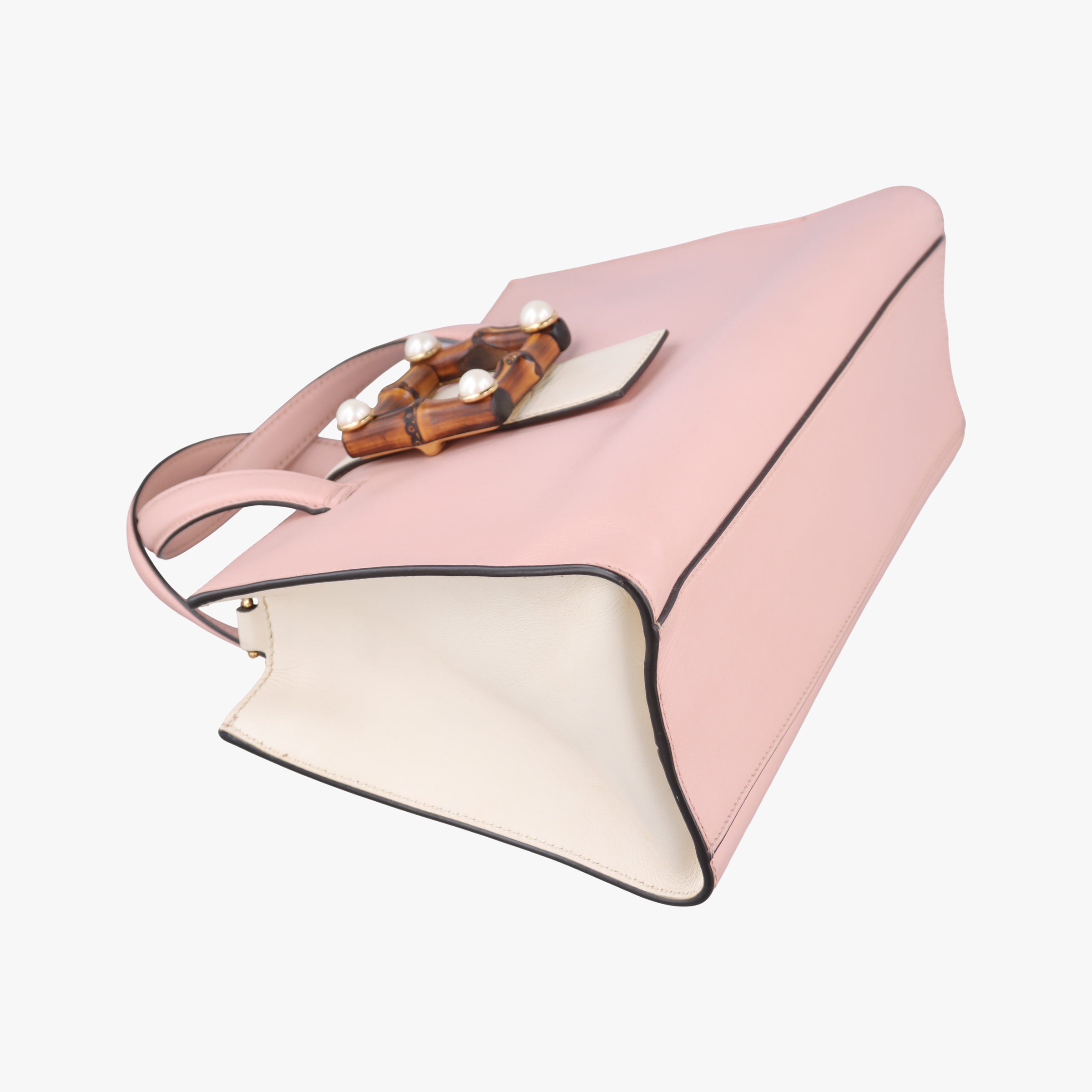 Pre-owned Gucci Nimfair Bamboo Pink x white Leather 453756 shoulderbag | stylenewstar
