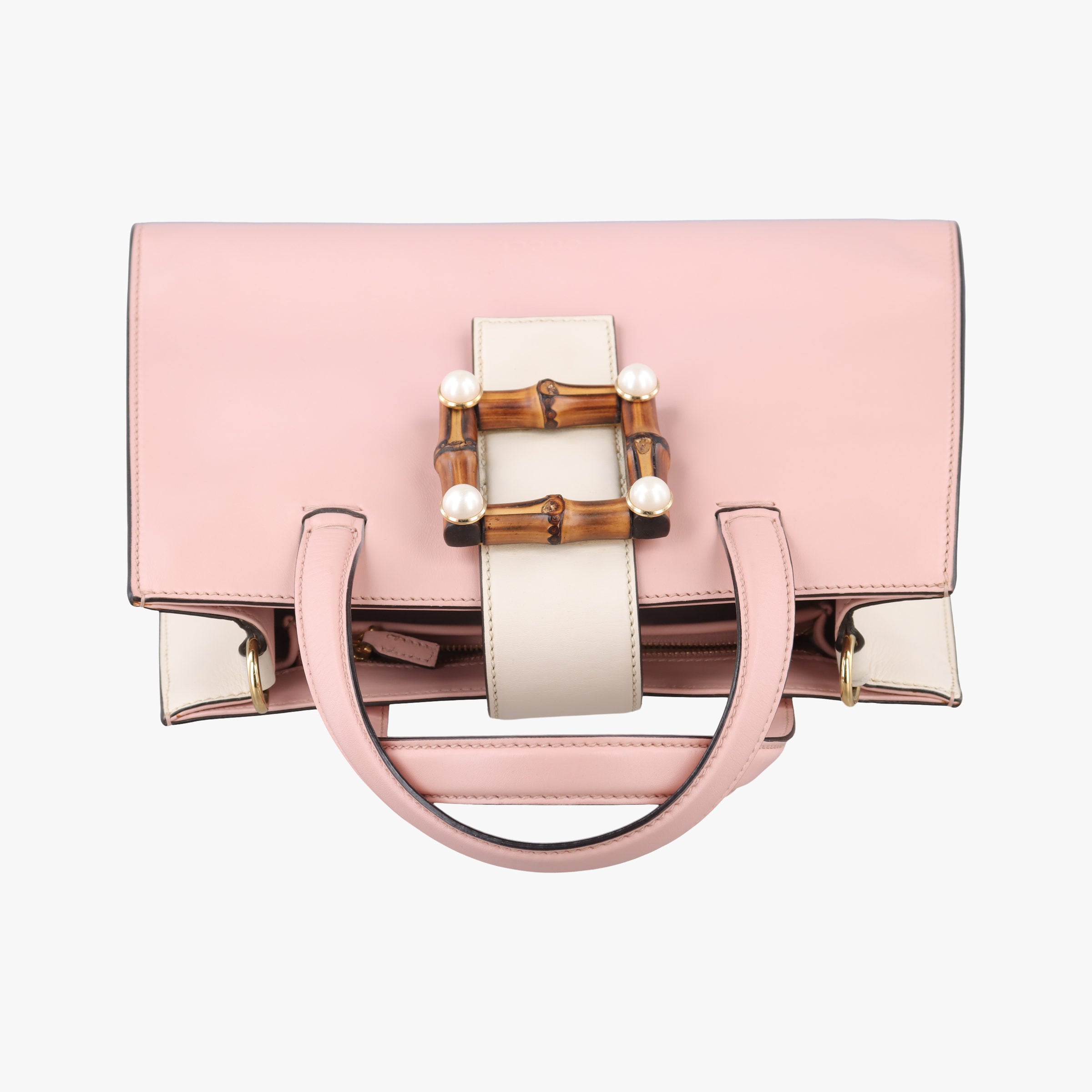Pre-owned Gucci Nimfair Bamboo Pink x white Leather 453756 shoulderbag | stylenewstar