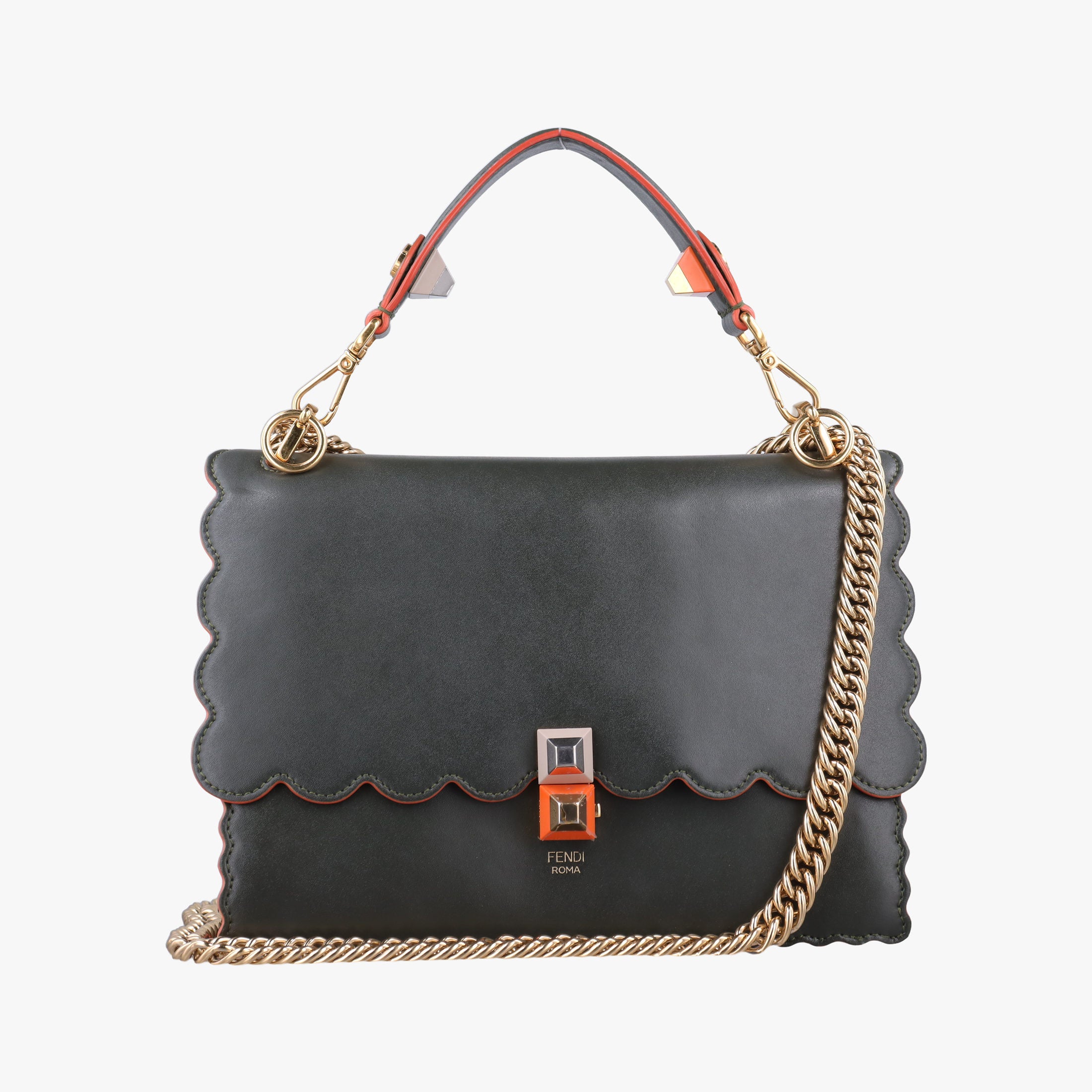 Vintage Fendi KAN I Green Leather 8BT283 shoulderbag | stylenewstar