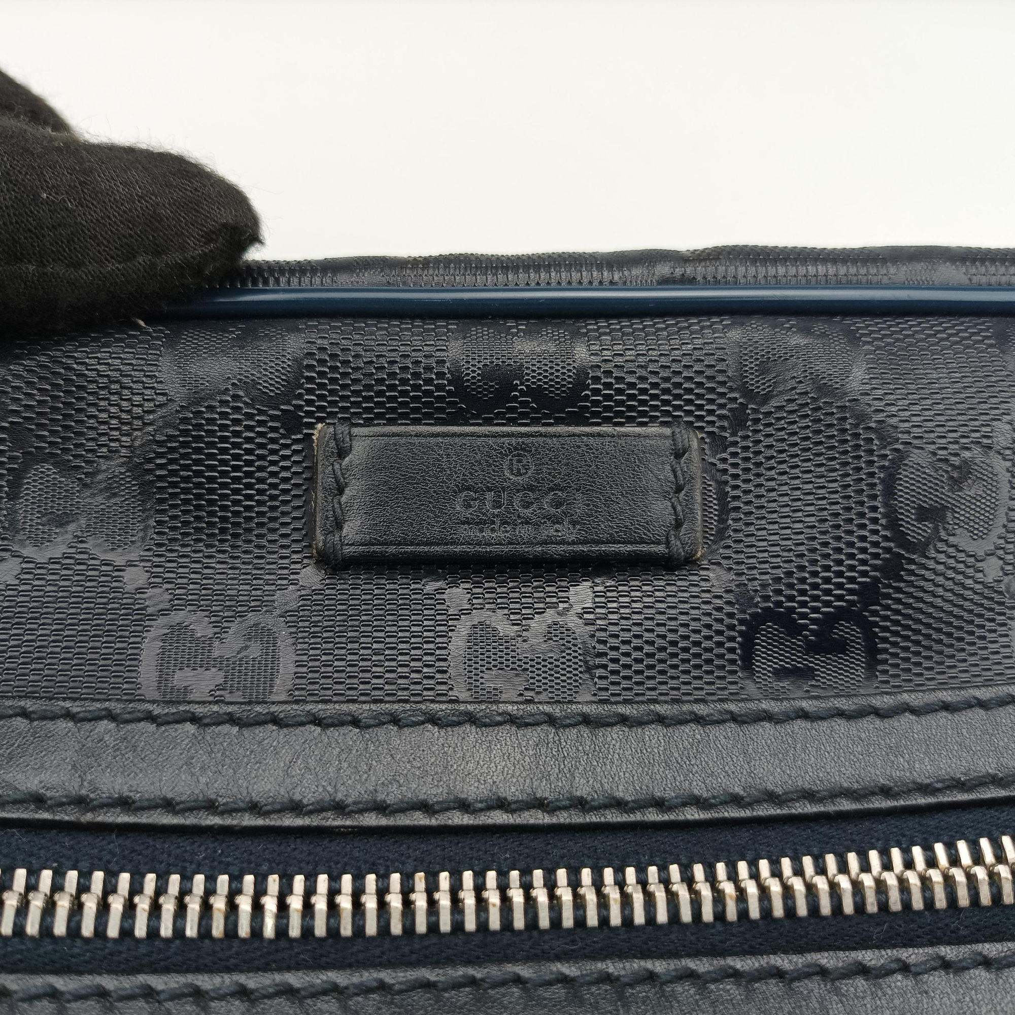 Pre-owned Gucci GG Imprime Messenger Navy PVC coated canvas 201448 shoulderbag | stylenewstar