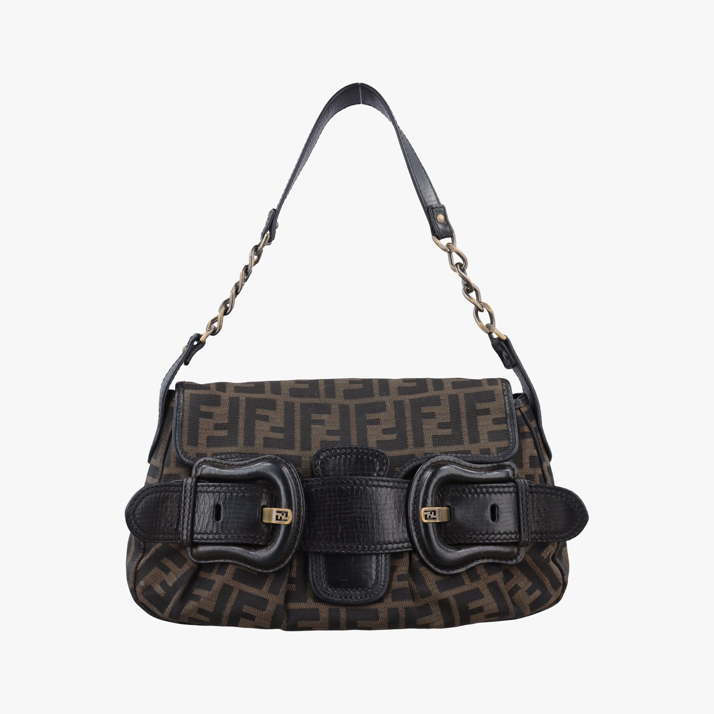 Pre-owned Fendi B bag zucca Brown×Black Canvas×Leather 8BR551 shoulderbag | stylenewstar