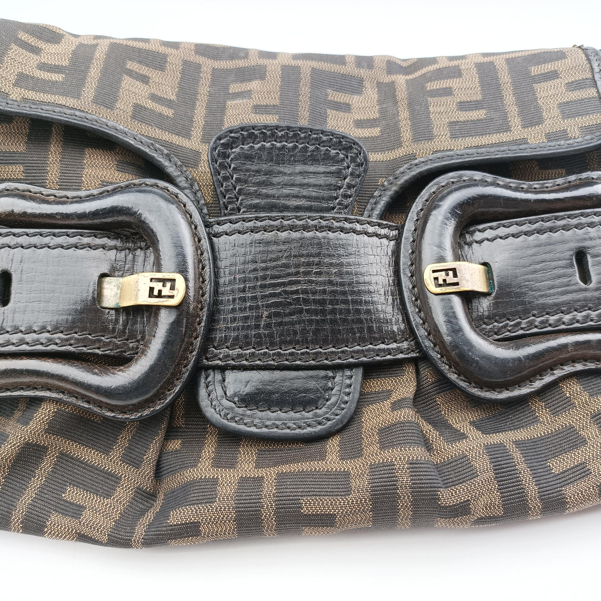 Pre-owned Fendi B bag zucca Brown×Black Canvas×Leather 8BR551 shoulderbag | stylenewstar