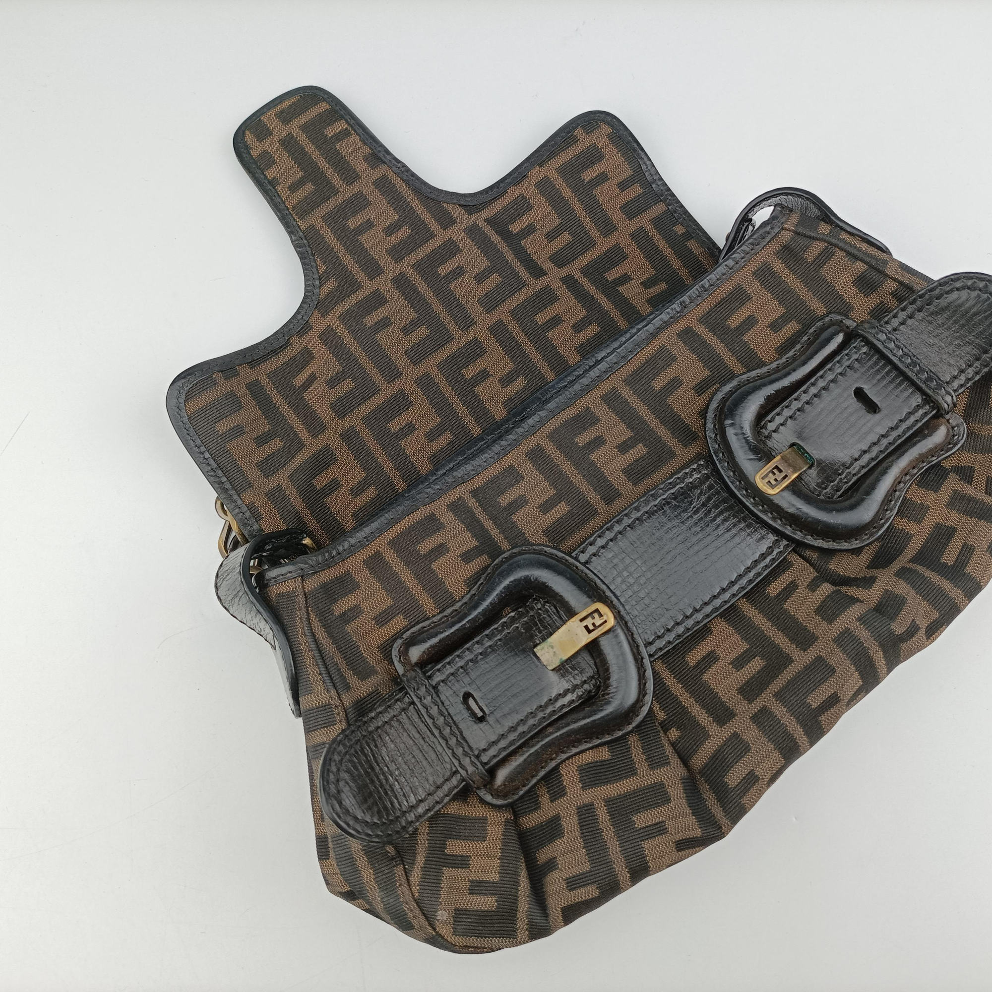 Pre-owned Fendi B bag zucca Brown×Black Canvas×Leather 8BR551 shoulderbag | stylenewstar