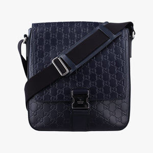 Pre-owned Gucci GG Plus GG Supreme Navy Leather 406368 shoulderbag | stylenewstar