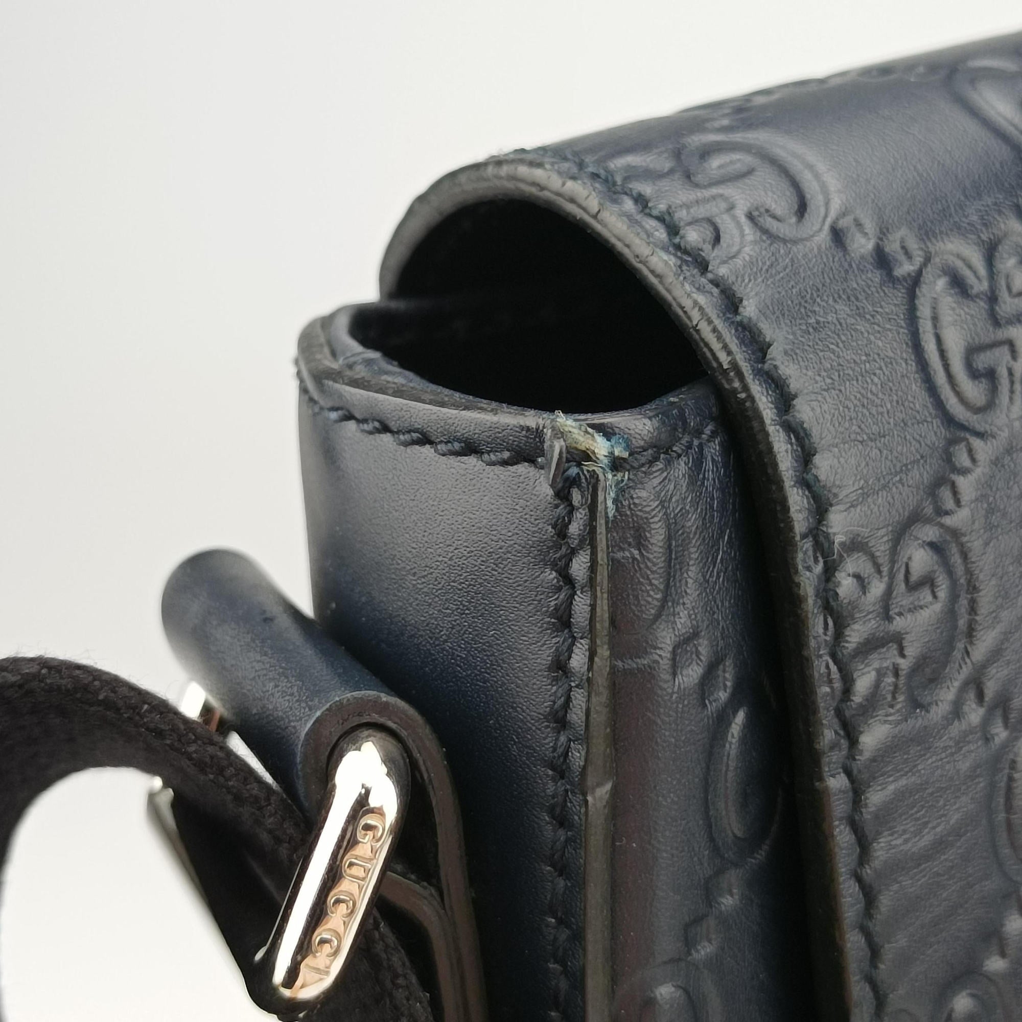 Pre-owned Gucci GG Plus GG Supreme Navy Leather 406368 shoulderbag | stylenewstar