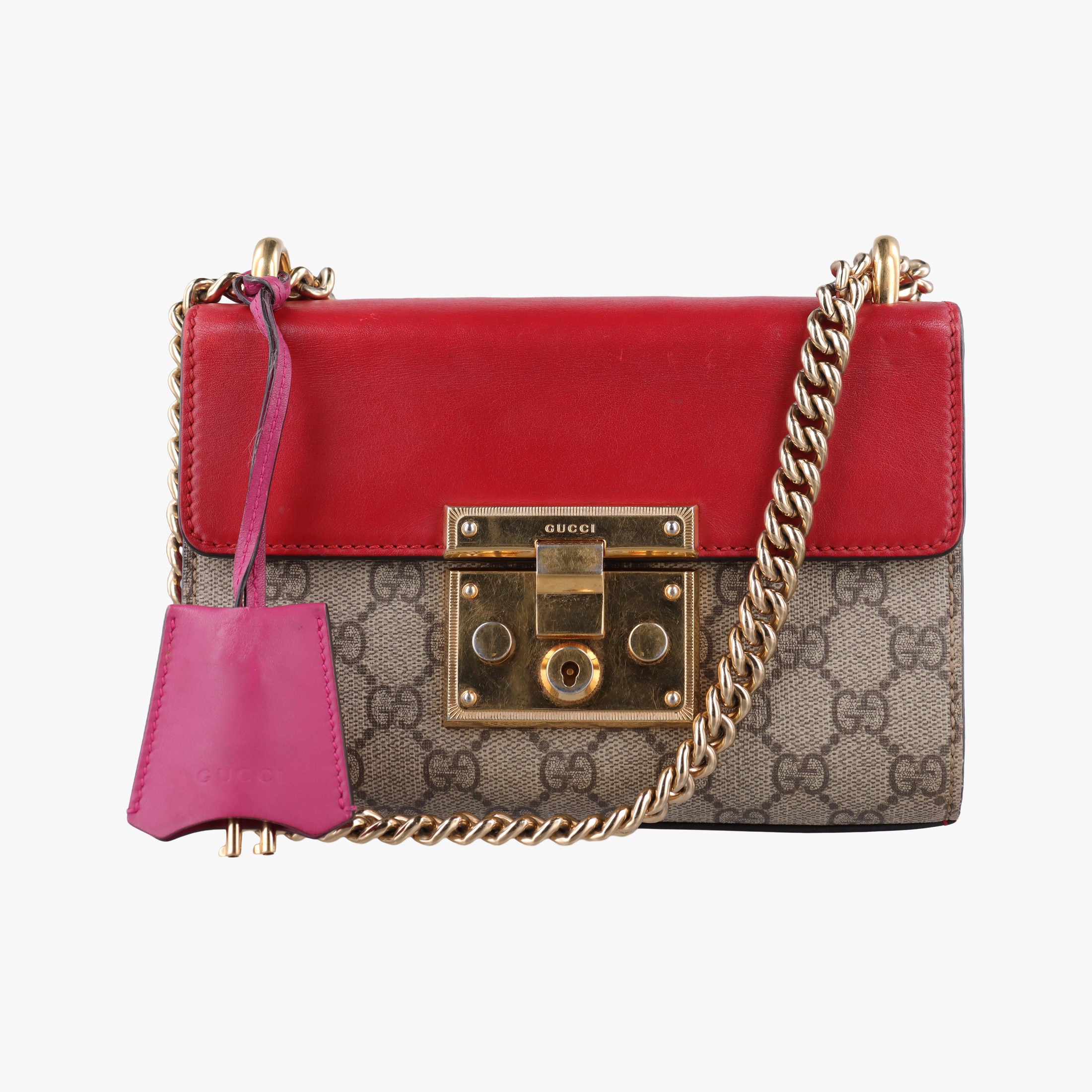 Pre-owned Gucci Padlock beige×red×pink PVC coated canvas×Leather 409487 shoulderbag | stylenewstar
