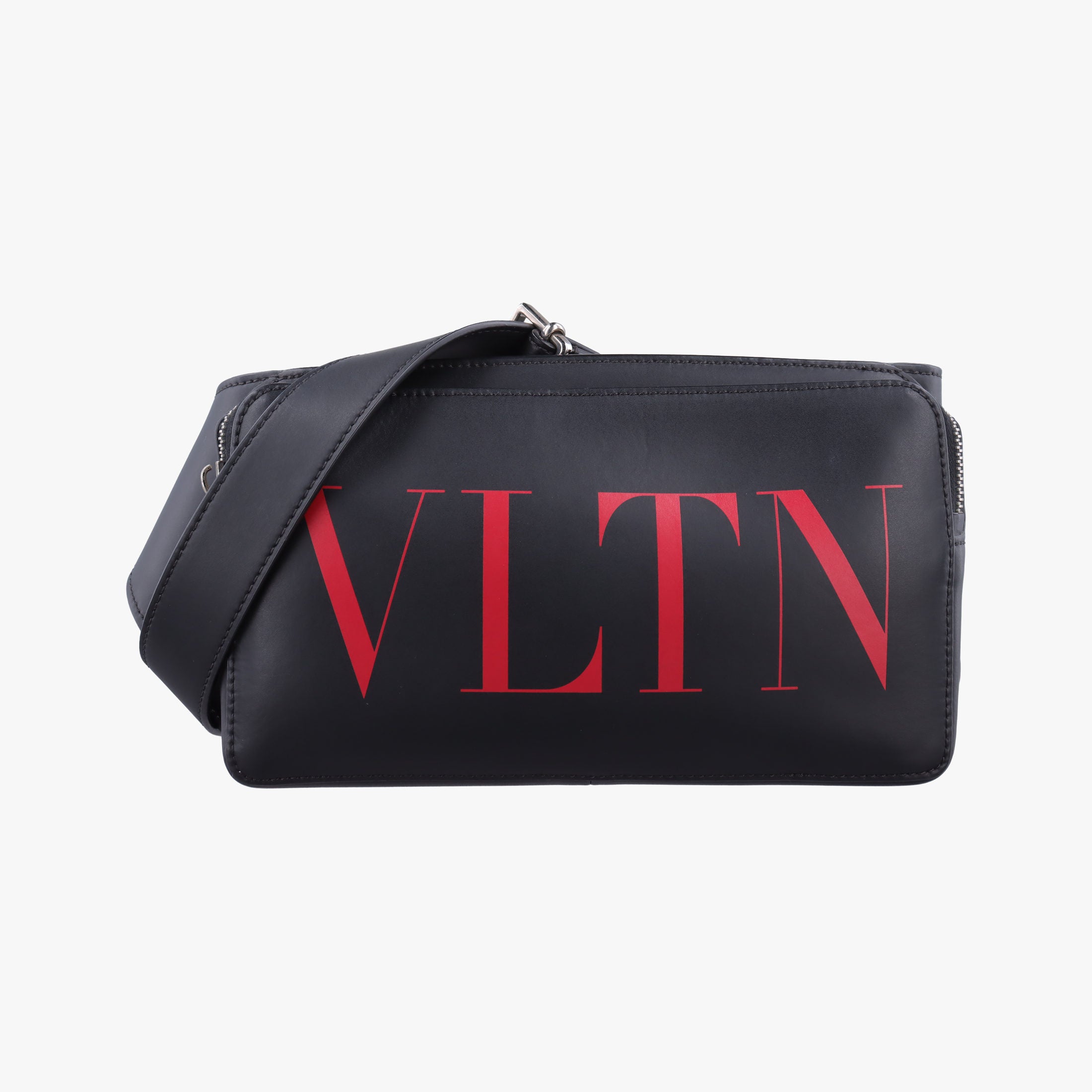 Pre-owned Valentino VLTN Print Black Leather  bum bag/waist bag | stylenewstar