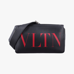 Pre-owned Valentino VLTN Print Black Leather  bum bag/waist bag | stylenewstar