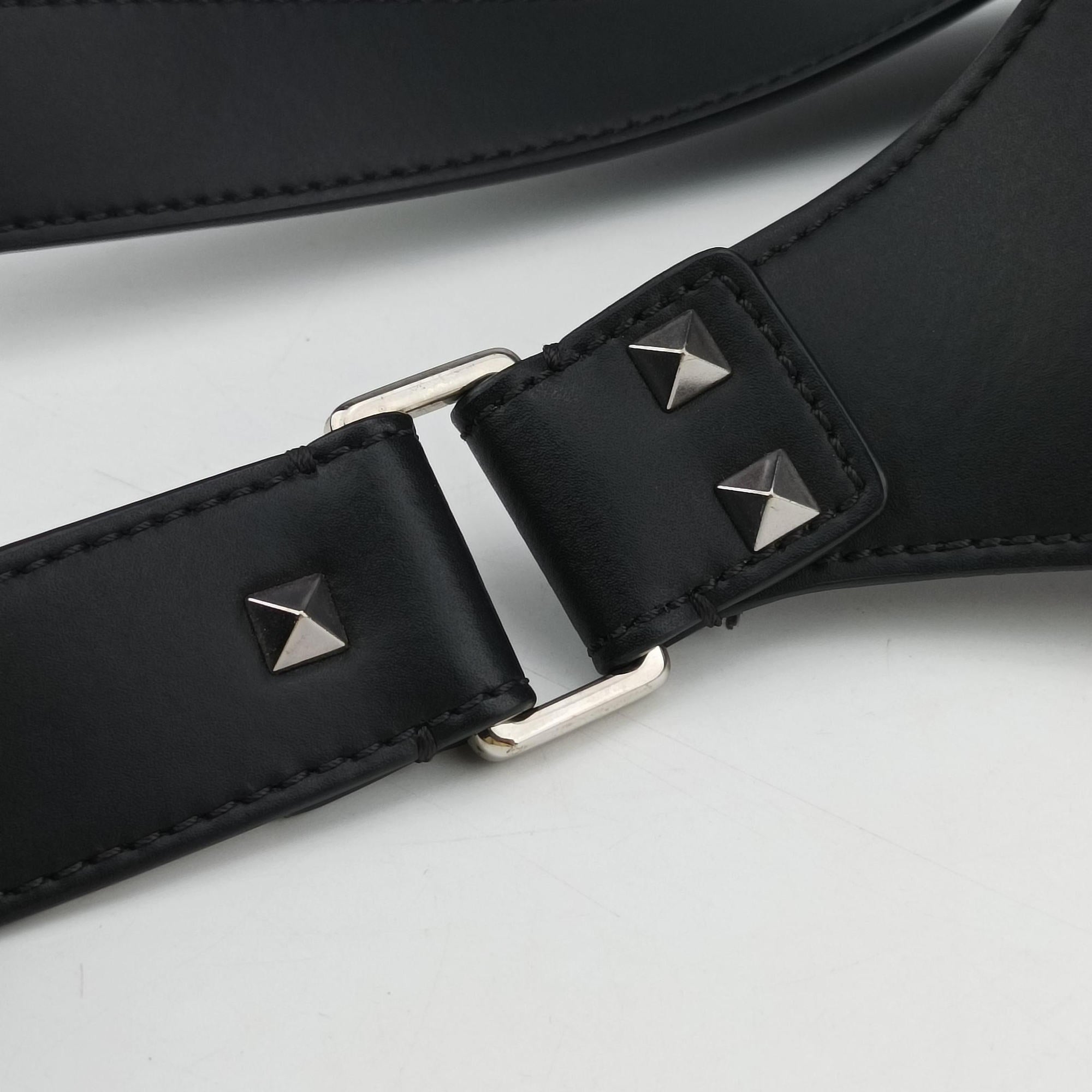 Pre-owned Valentino VLTN Print Black Leather  bum bag/waist bag | stylenewstar