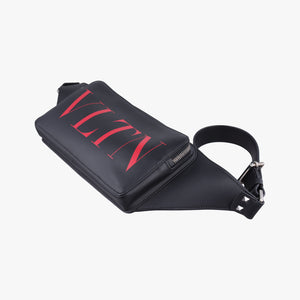 Pre-owned Valentino VLTN Print Black Leather  bum bag/waist bag | stylenewstar