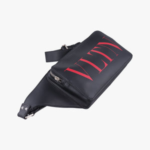 Pre-owned Valentino VLTN Print Black Leather  bum bag/waist bag | stylenewstar