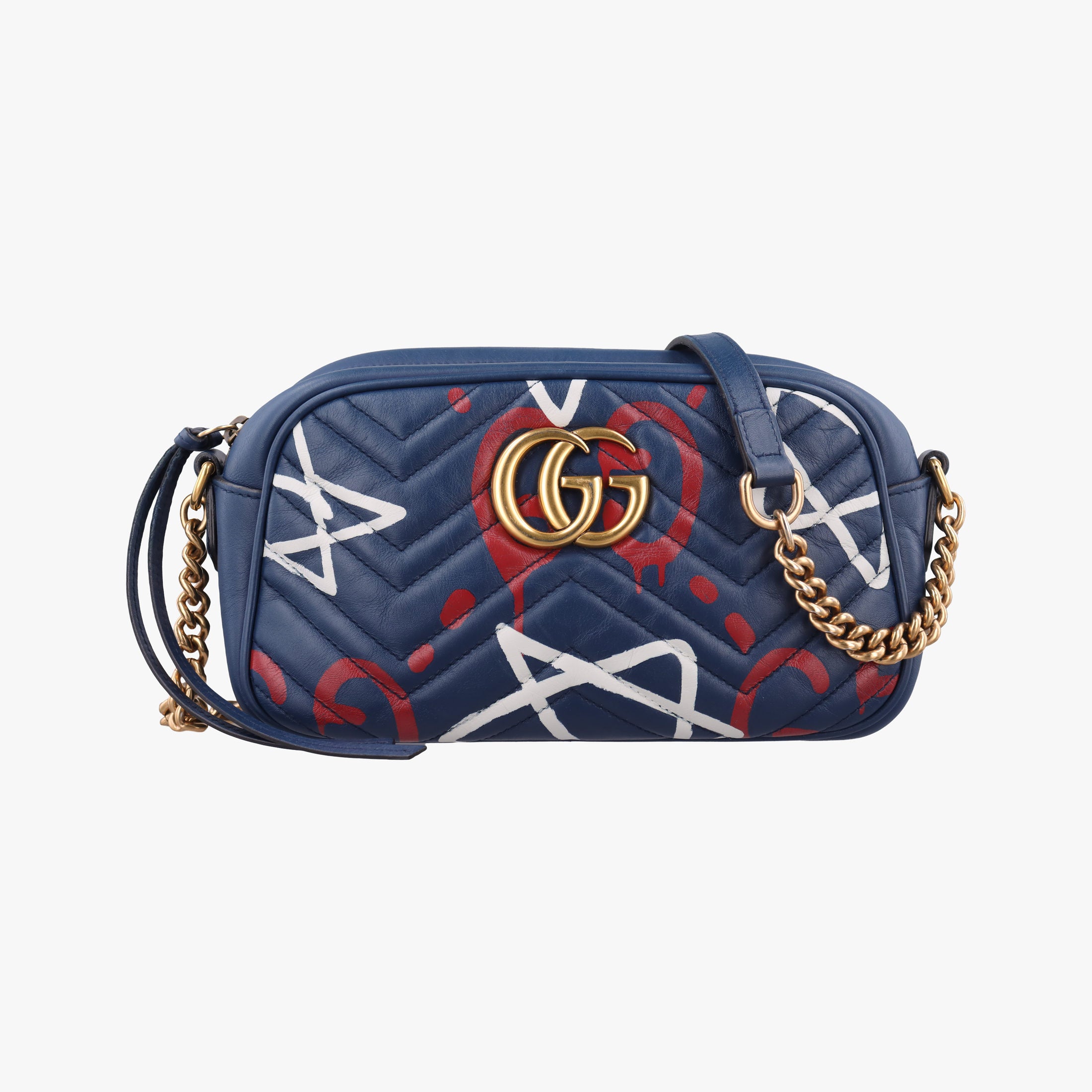 Pre-owned Gucci GG Marmont navy×Multicolour Leather 447632 shoulderbag | stylenewstar