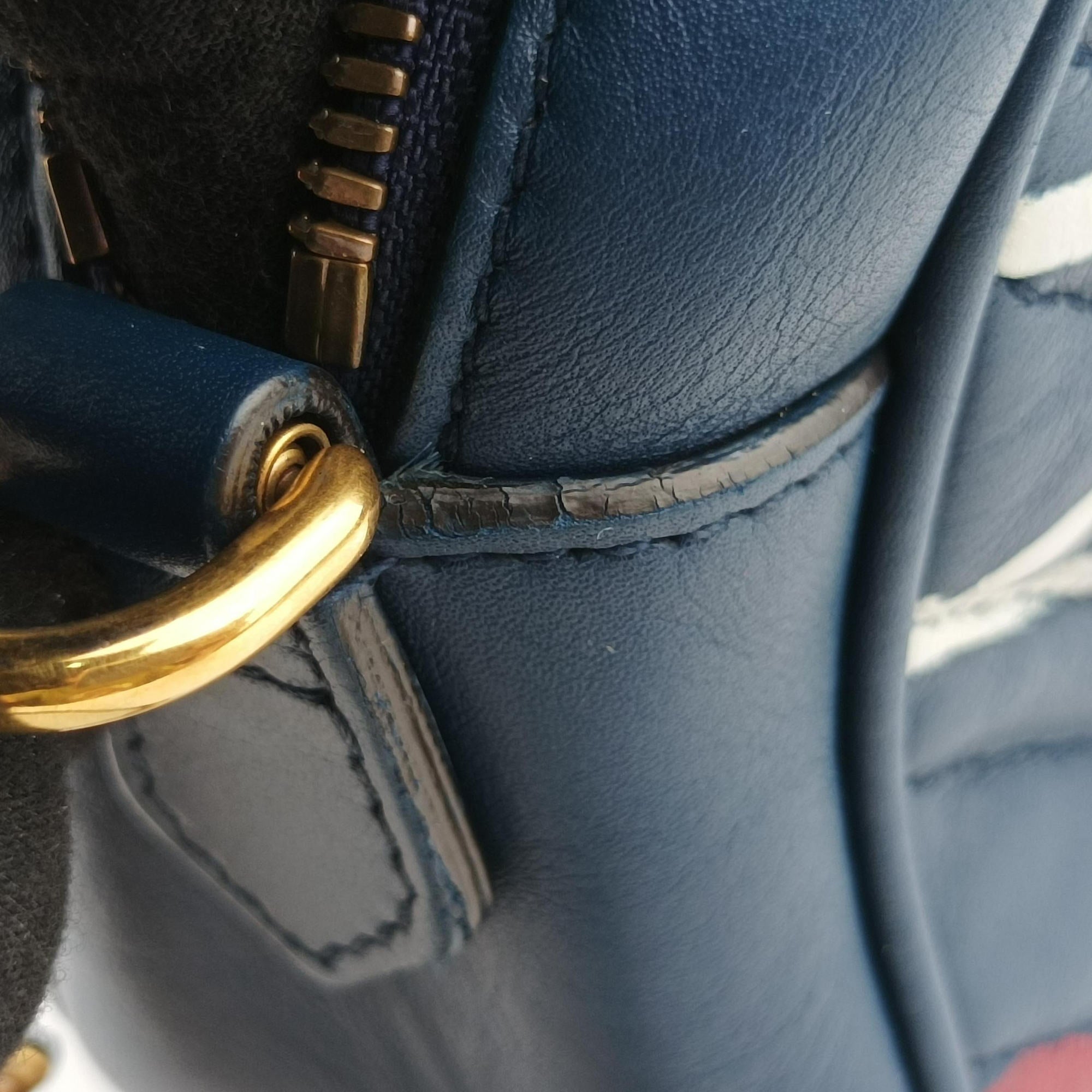 Pre-owned Gucci GG Marmont navy×Multicolour Leather 447632 shoulderbag | stylenewstar