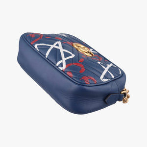 Pre-owned Gucci GG Marmont navy×Multicolour Leather 447632 shoulderbag | stylenewstar