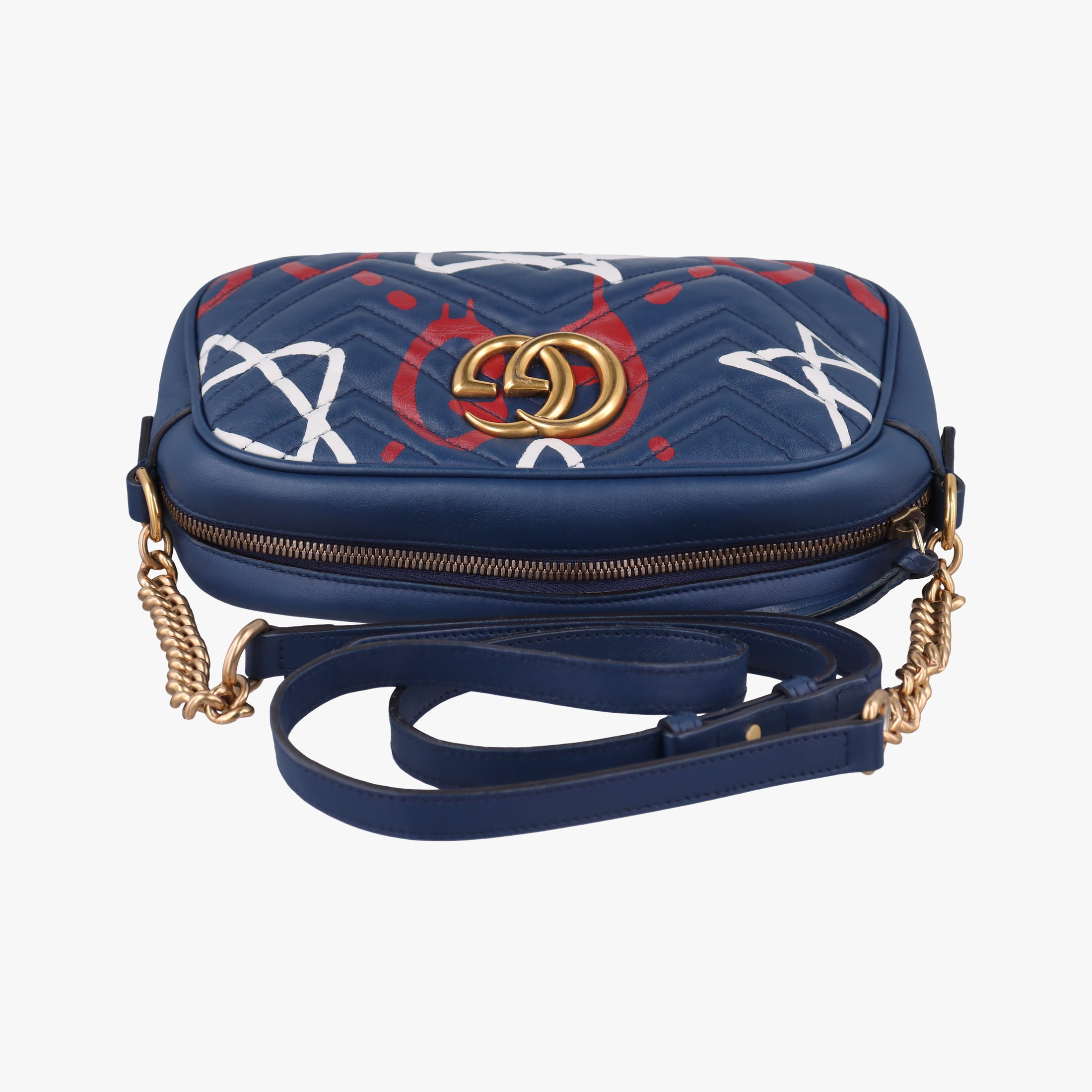 Pre-owned Gucci GG Marmont navy×Multicolour Leather 447632 shoulderbag | stylenewstar