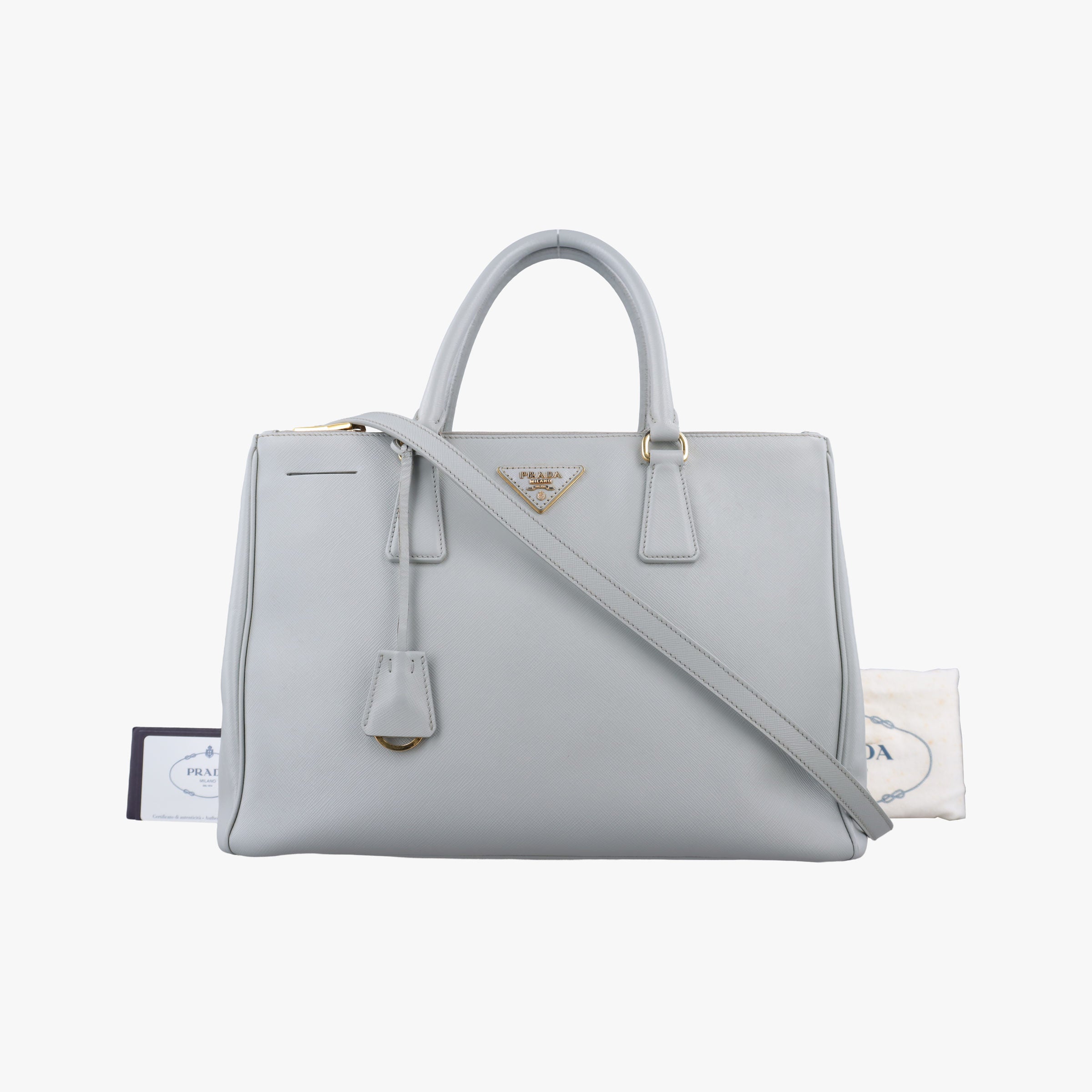 Pre-owned Prada Galleria Grey SAFFIANO Leather BN1801 shoulderbag | stylenewstar