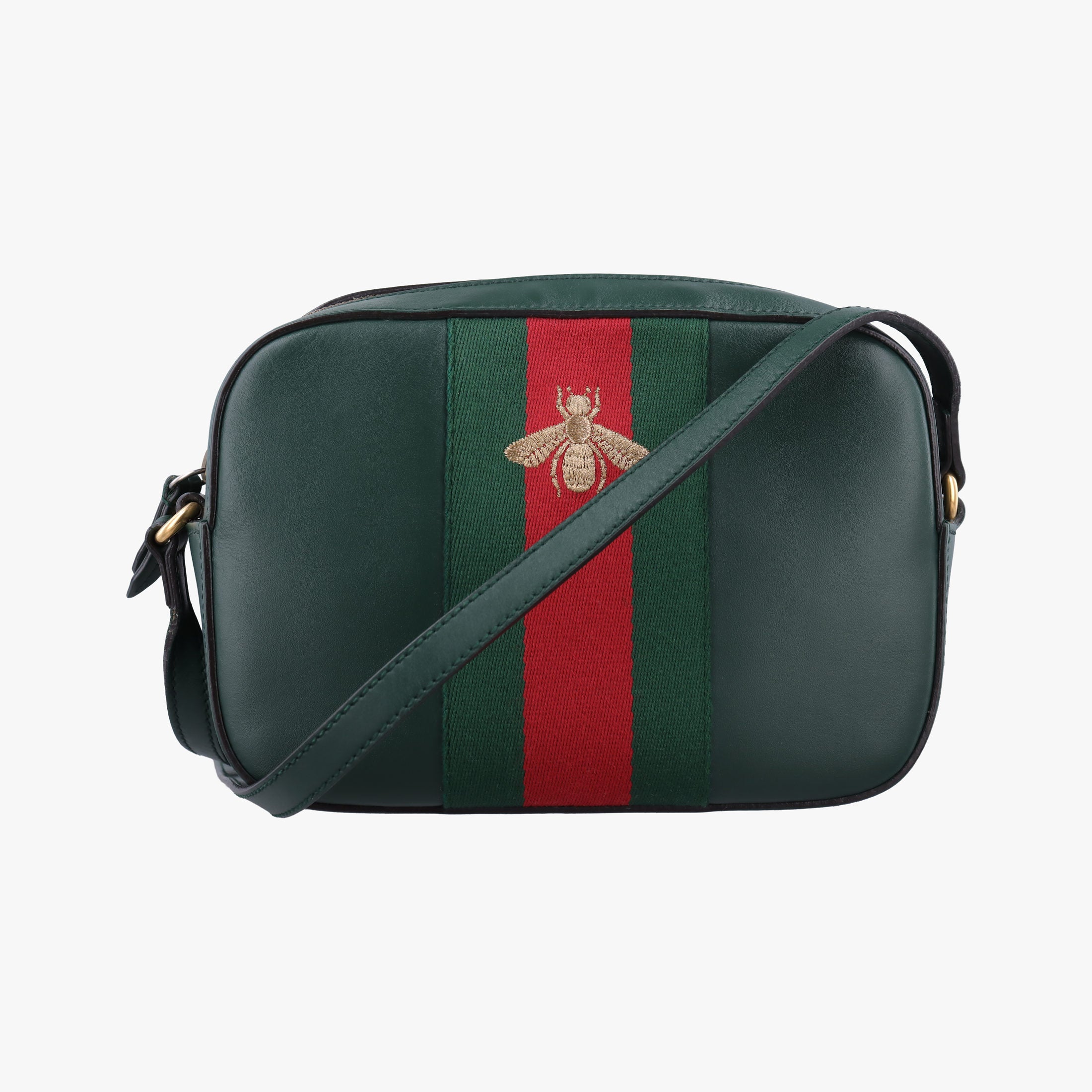 Secondhand Gucci Bee Web Green Leather 412008 shoulderbag | stylenewstar