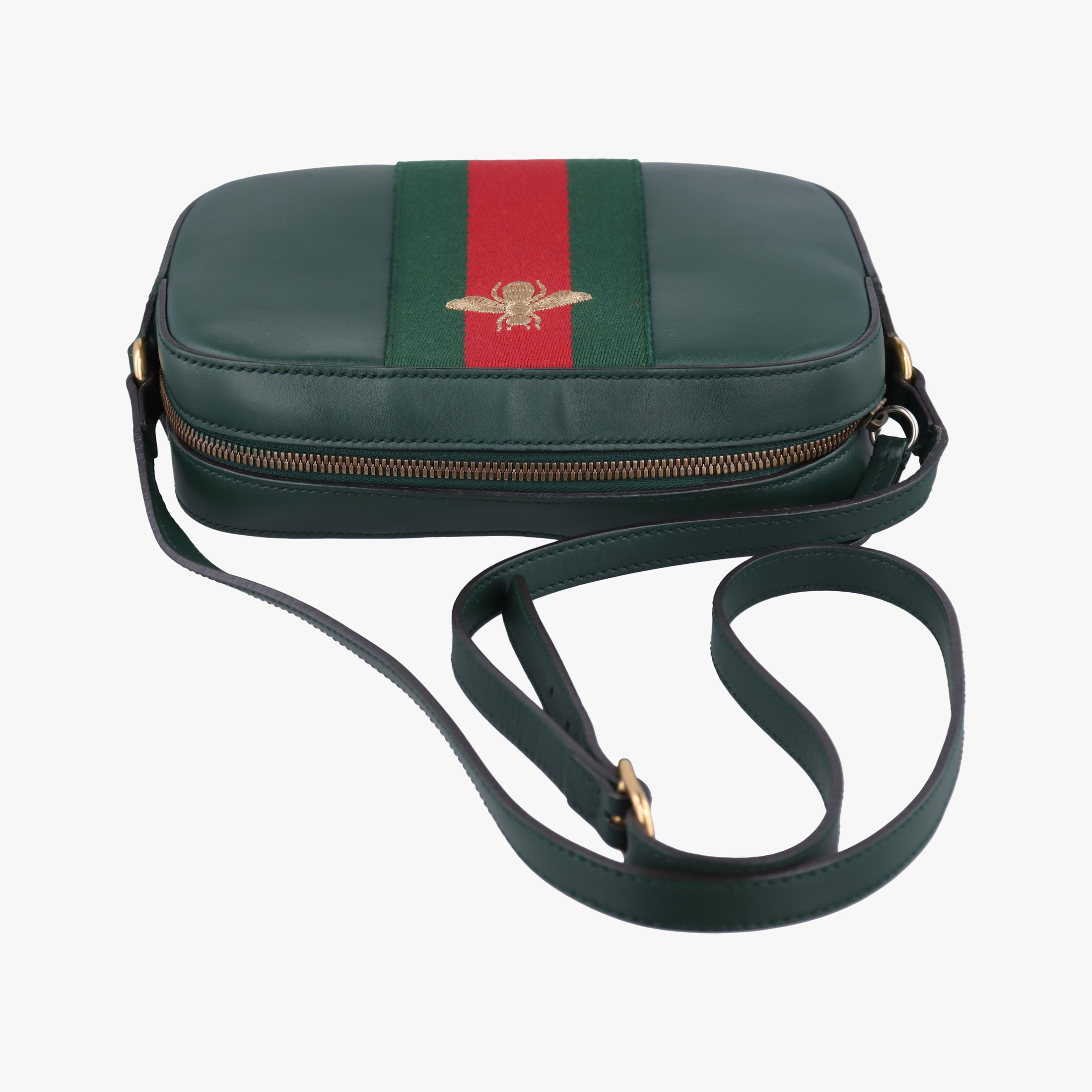 Secondhand Gucci Bee Web Green Leather 412008 shoulderbag | stylenewstar