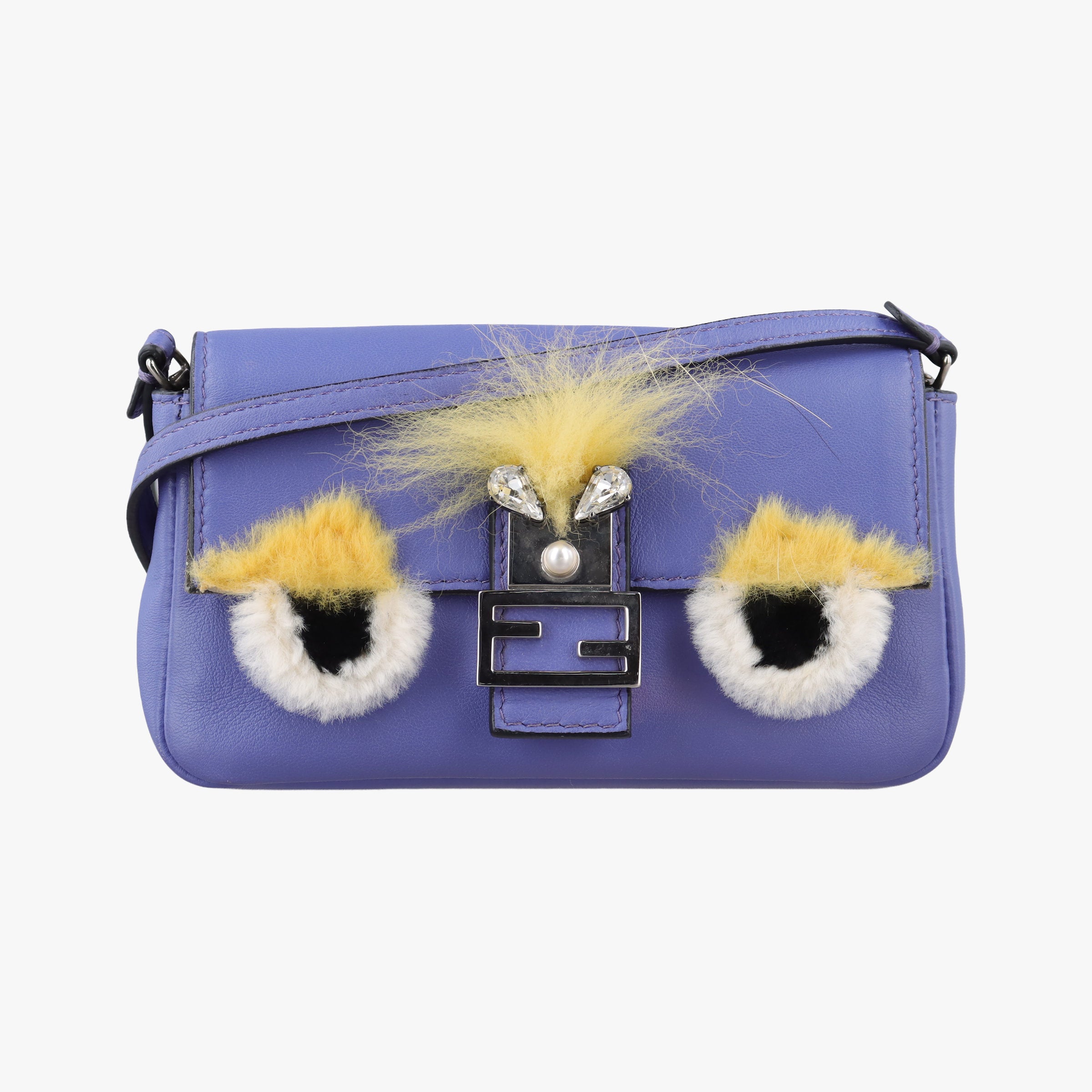 Pre-owned Fendi monster micro Baguette Purple Leather 8M0354 shoulderbag | stylenewstar