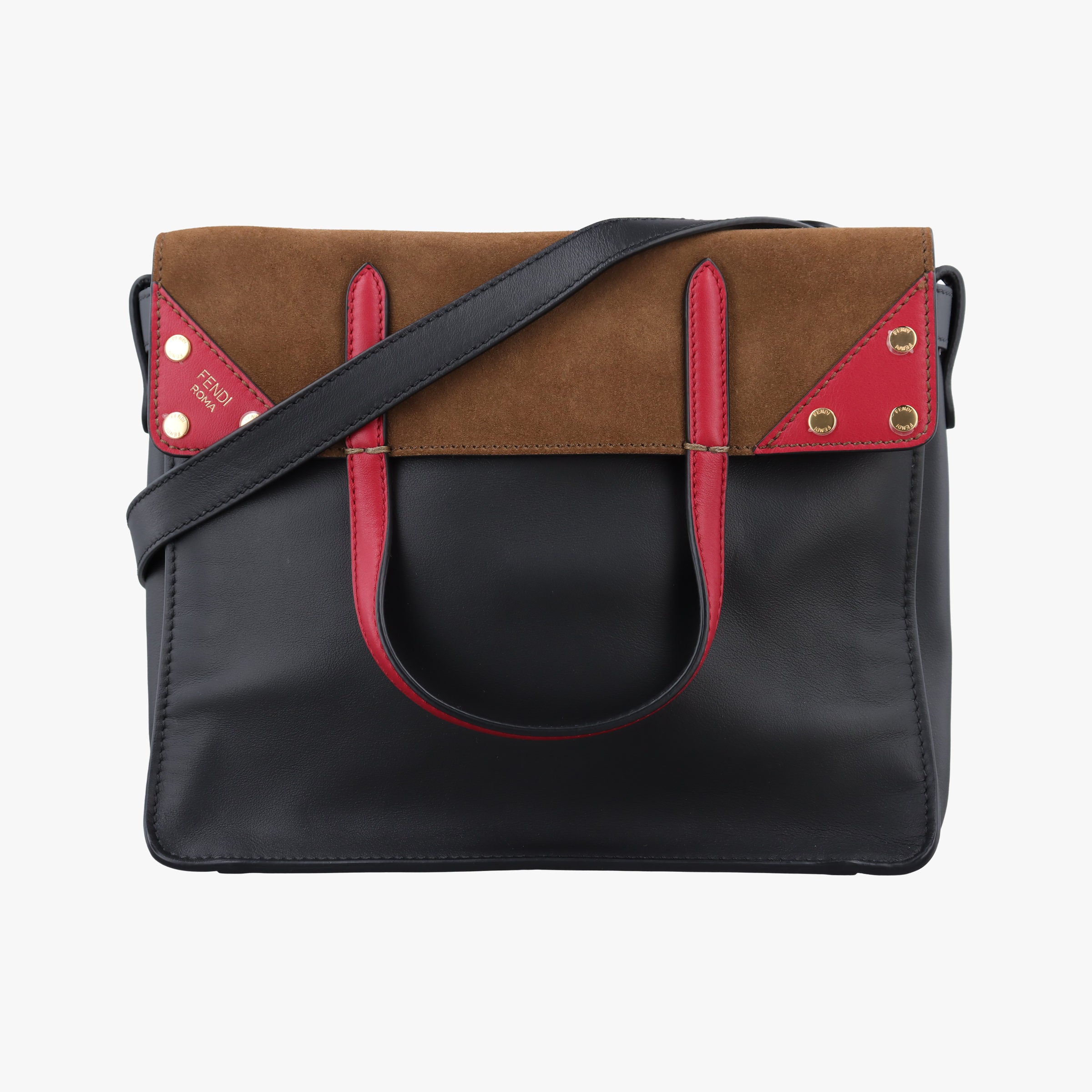Pre-owned Fendi Flip black×red×brown Leather× Suede 8TB302 shoulderbag | stylenewstar