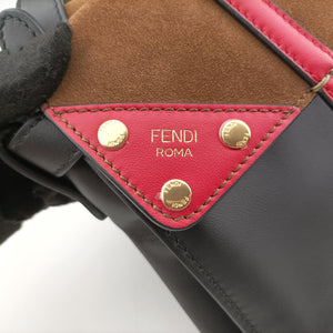 Pre-owned Fendi Flip black×red×brown Leather× Suede 8TB302 shoulderbag | stylenewstar