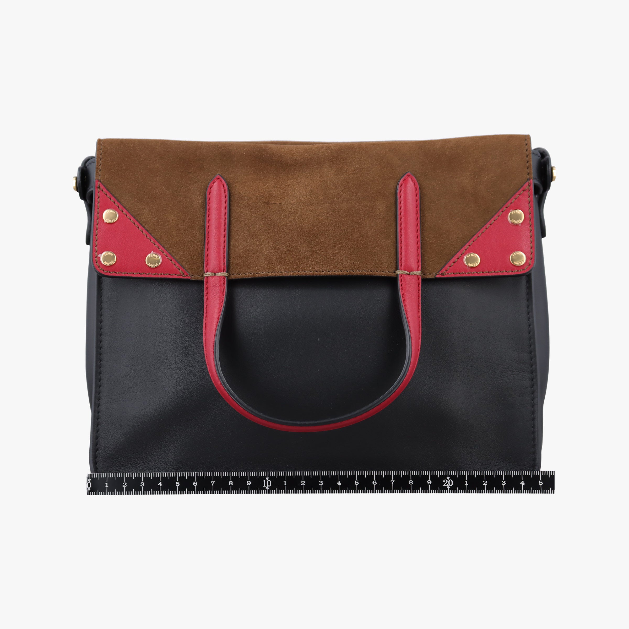 Pre-owned Fendi Flip black×red×brown Leather× Suede 8TB302 shoulderbag | stylenewstar