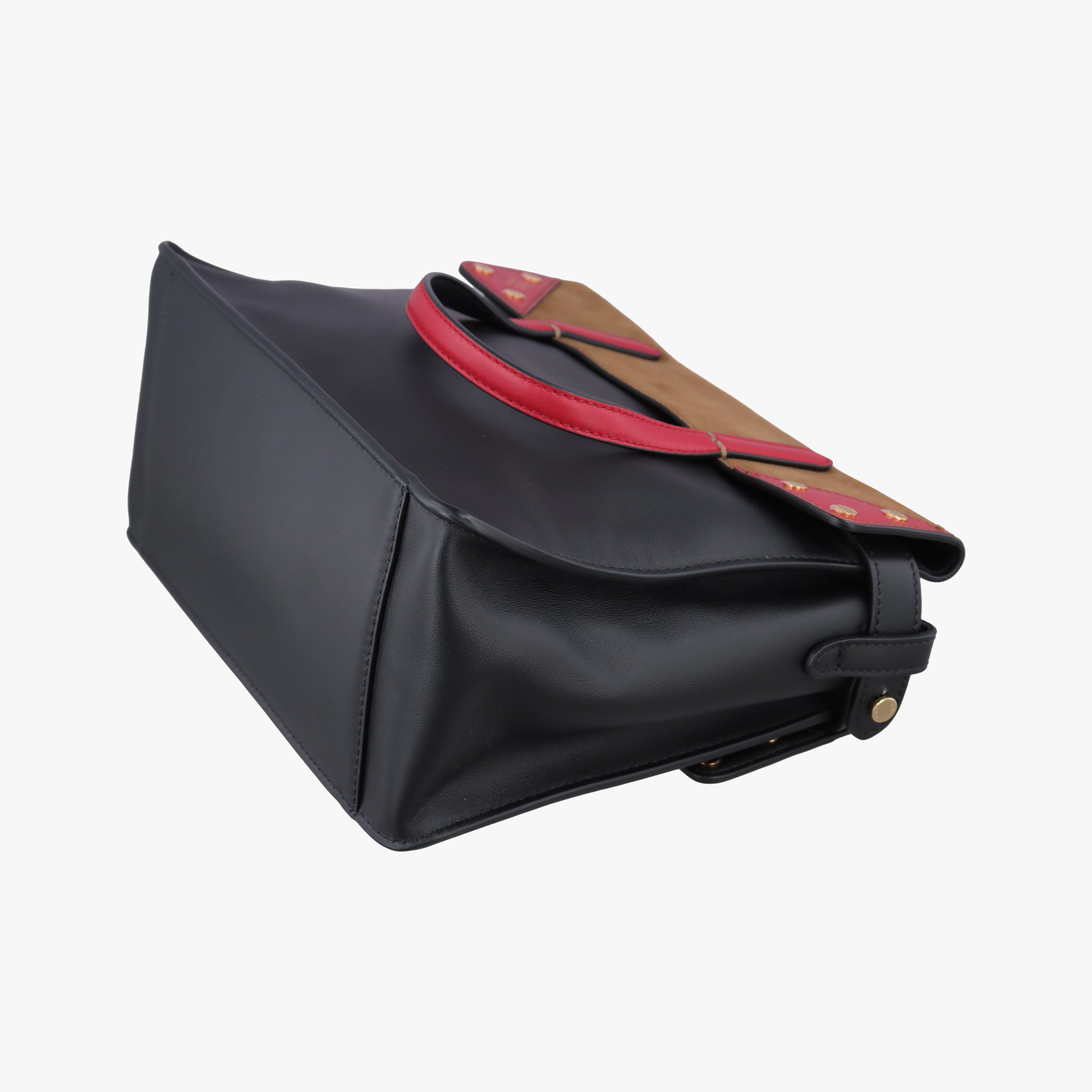 Pre-owned Fendi Flip black×red×brown Leather× Suede 8TB302 shoulderbag | stylenewstar